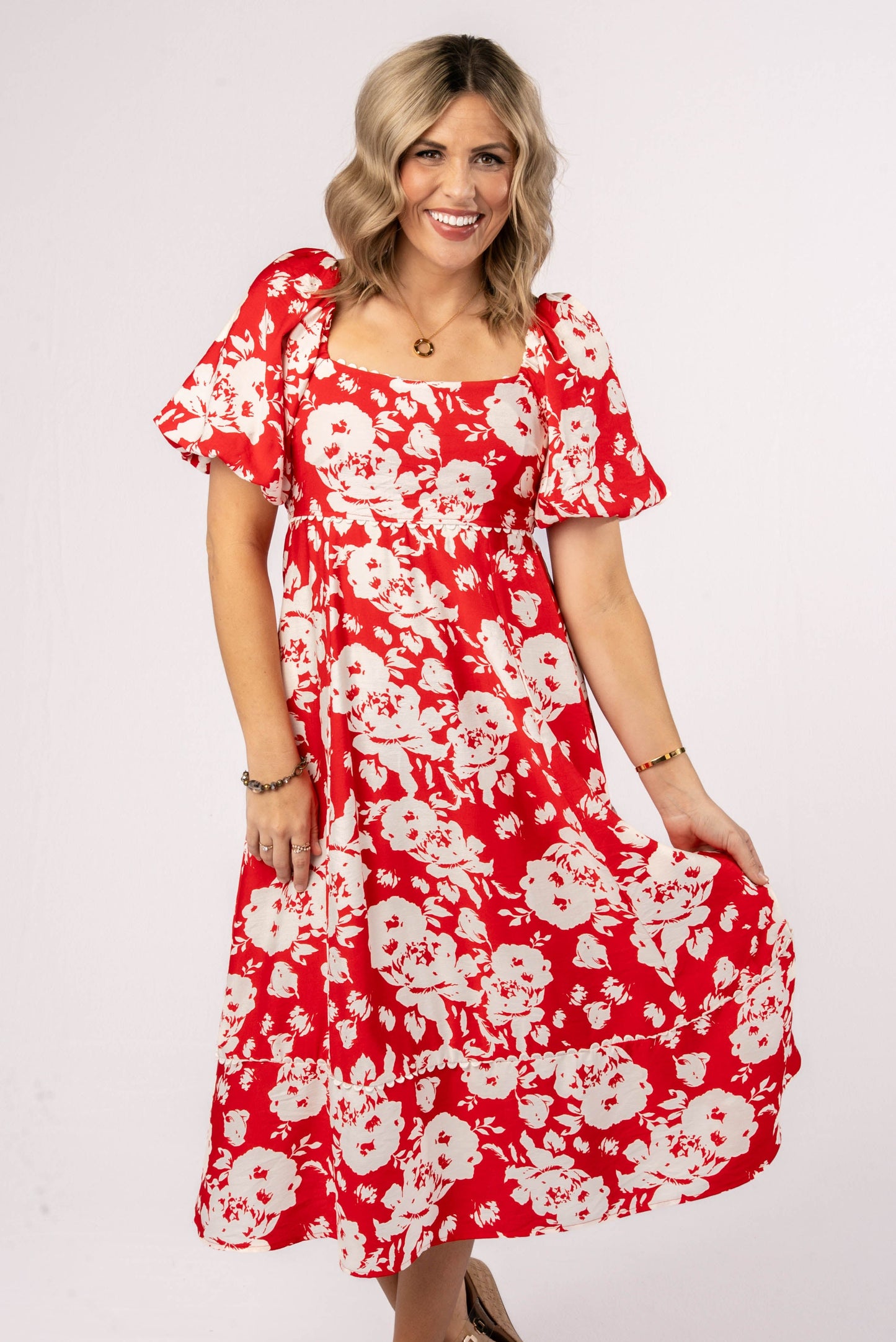 Floral Lace Trimmed Midi Dress