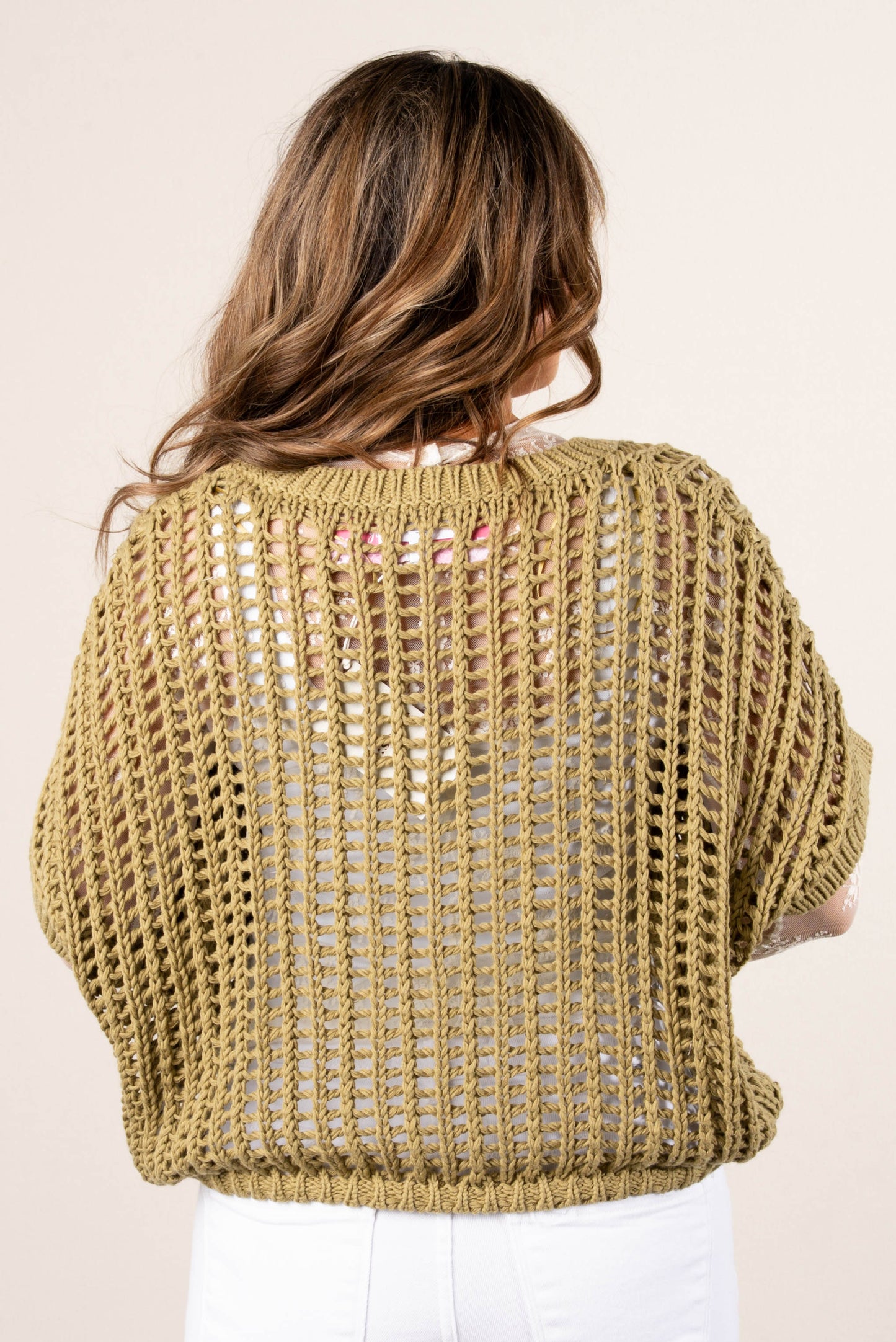 Crocheted Open Knit Dolman Sweater