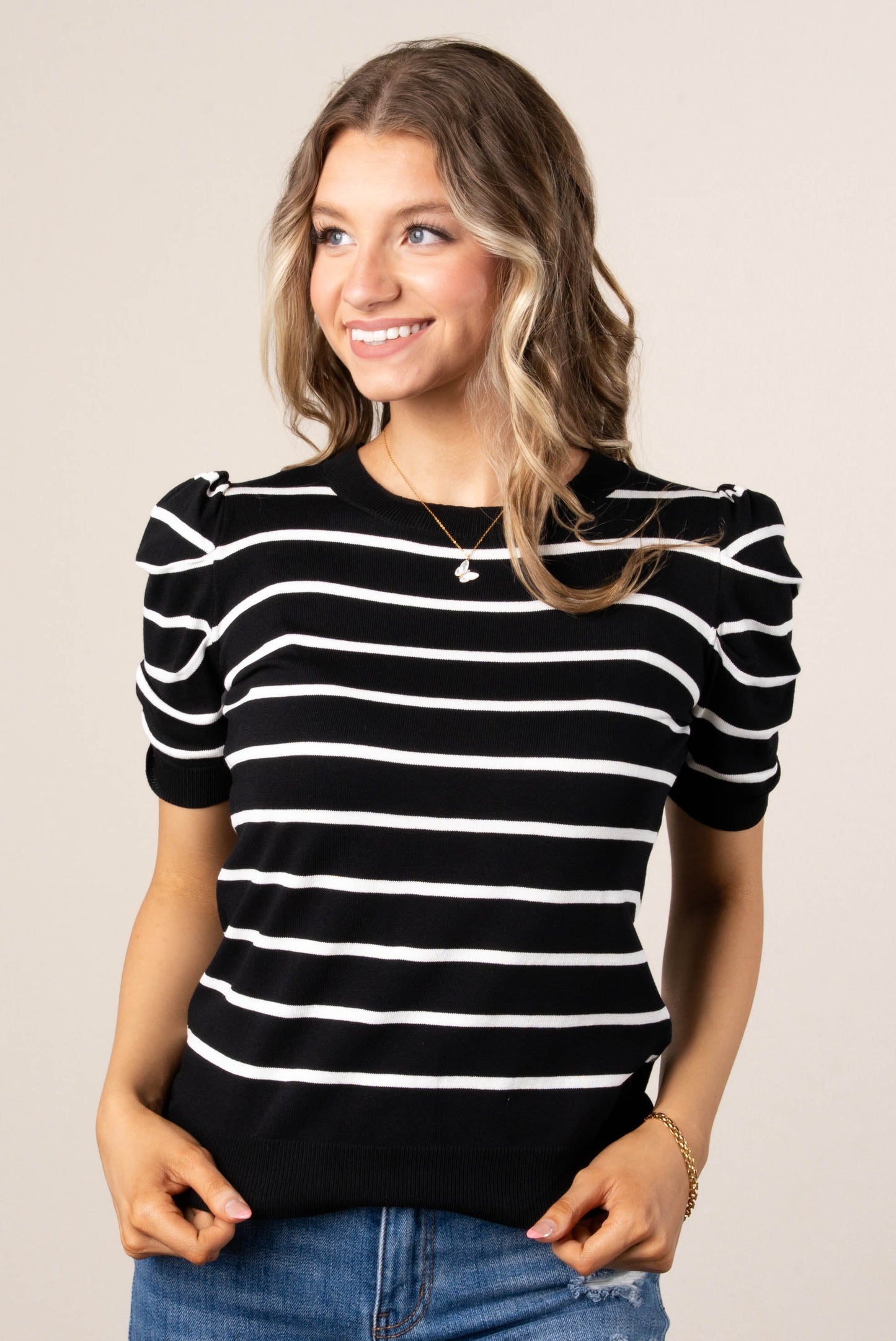Georgia Mae Striped Puff Sleeve Sweater