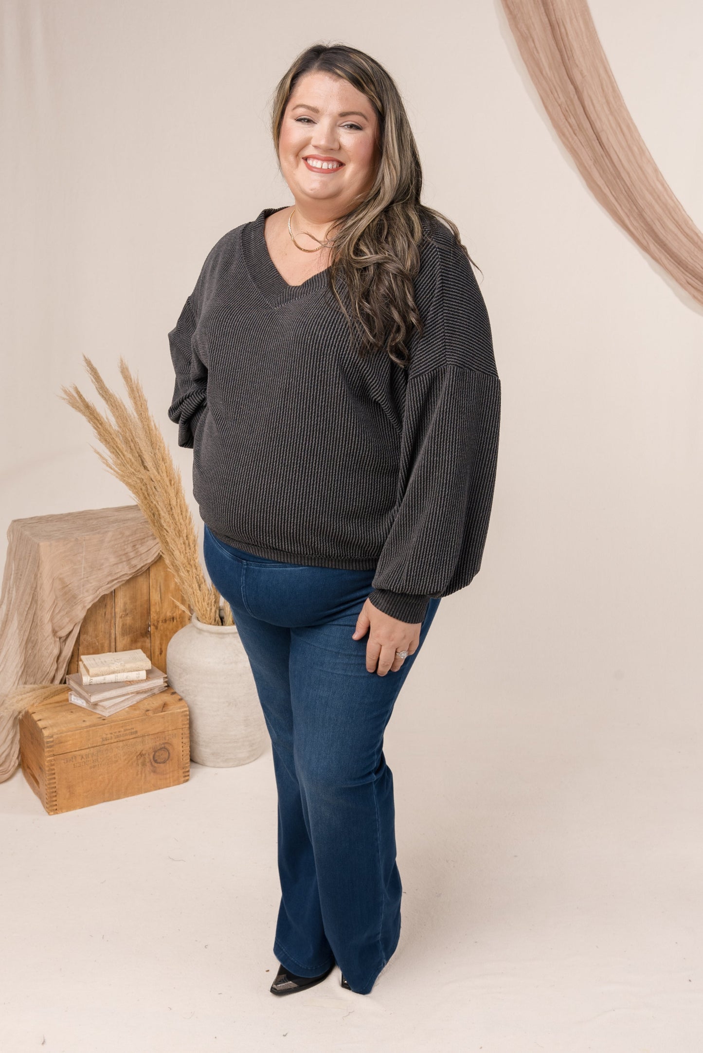 Ribbed Double V-Neck Top *Final Sale*