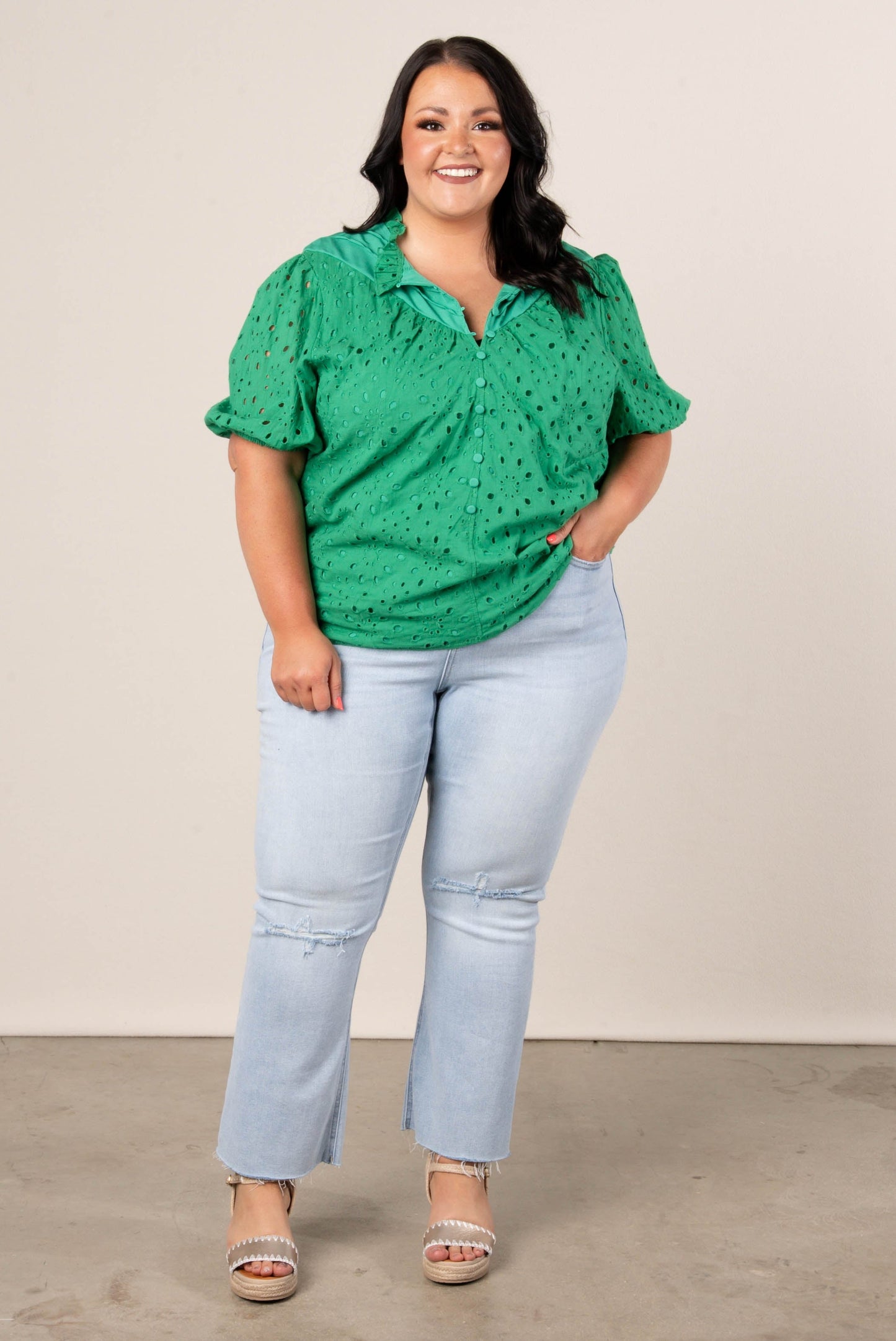 Georgia Mae Eyelet Bubble Sleeve Blouse