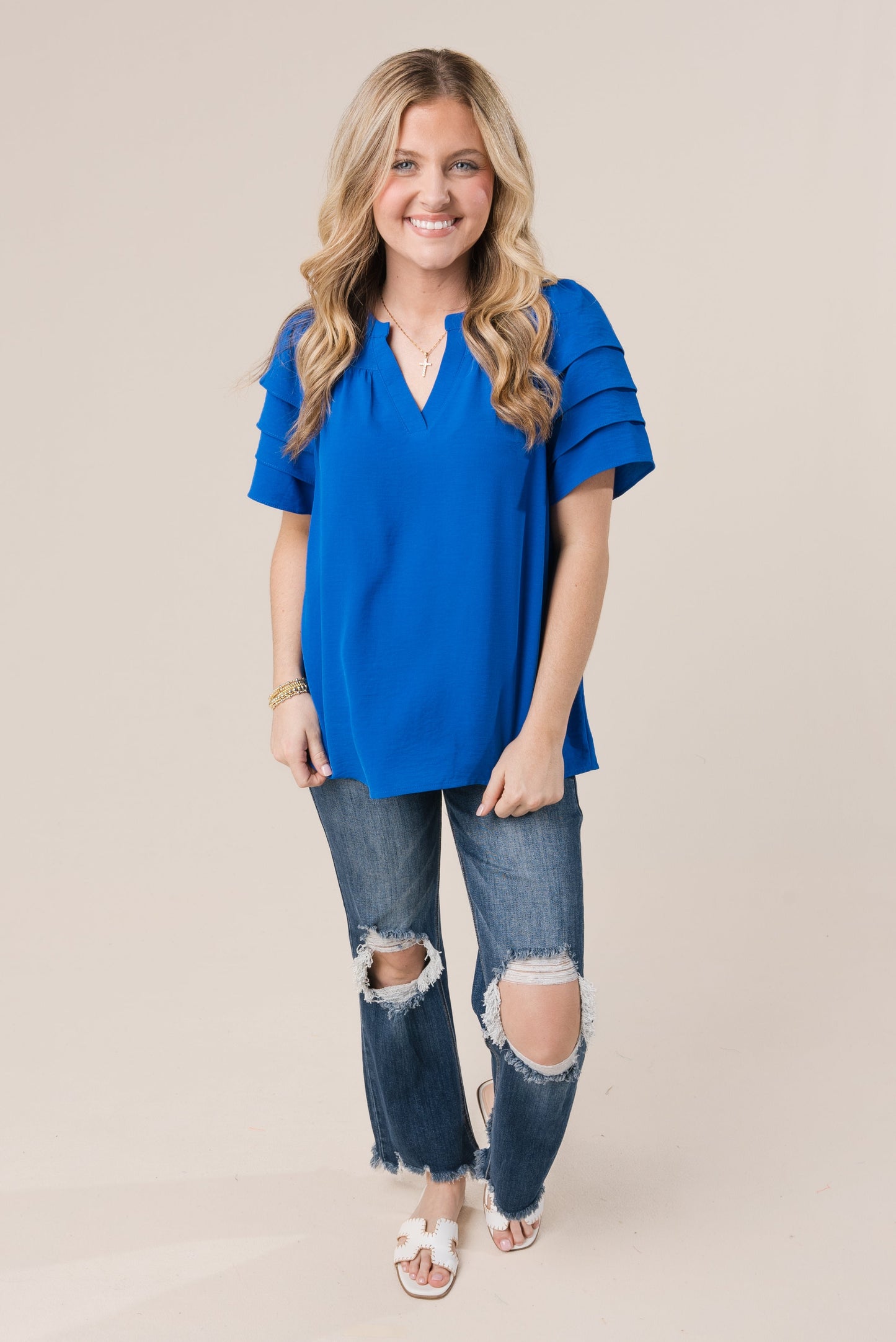 Notch Neck Tiered Sleeve Top *Final Sale*