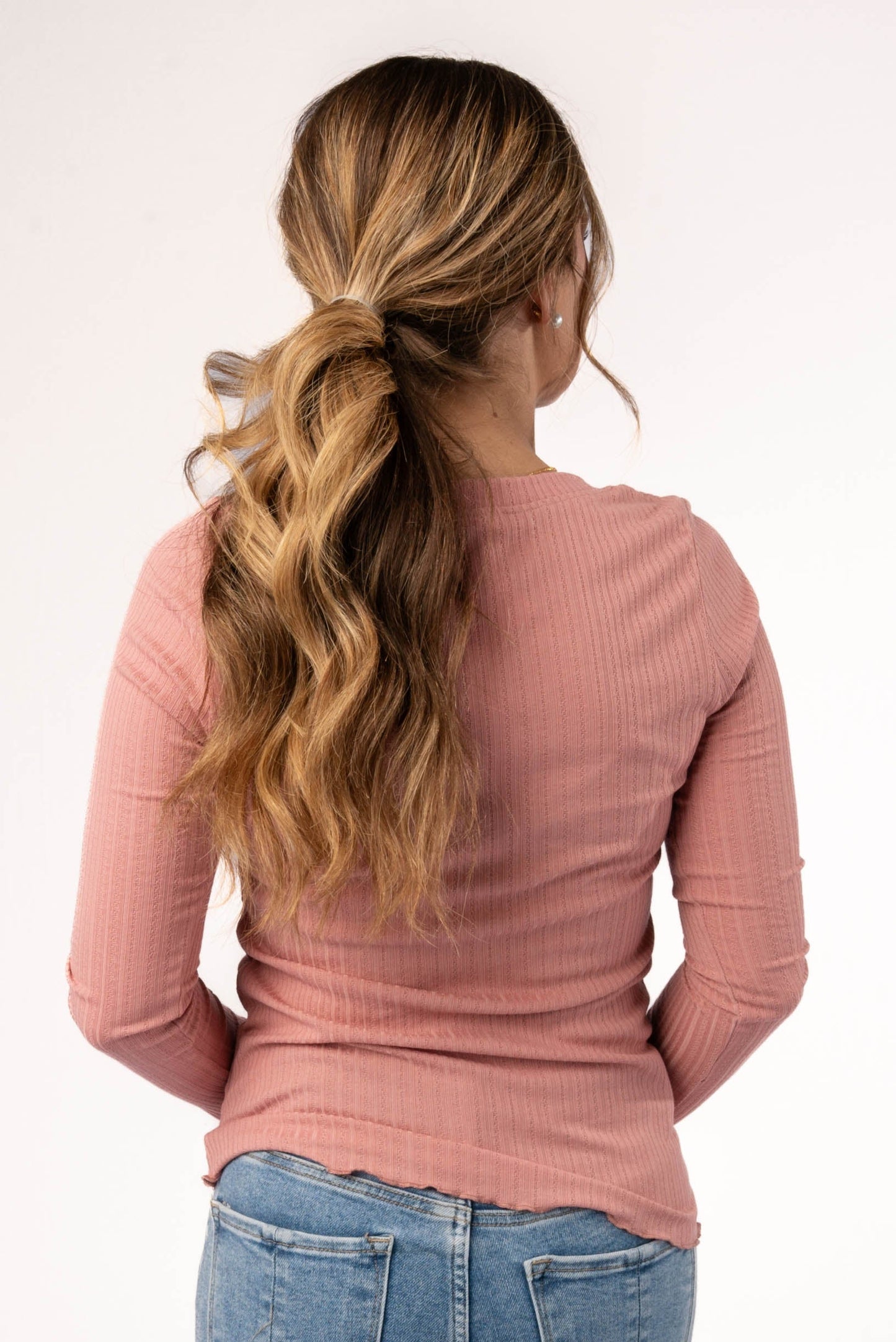 Textured Knit Lettuce Hem Top