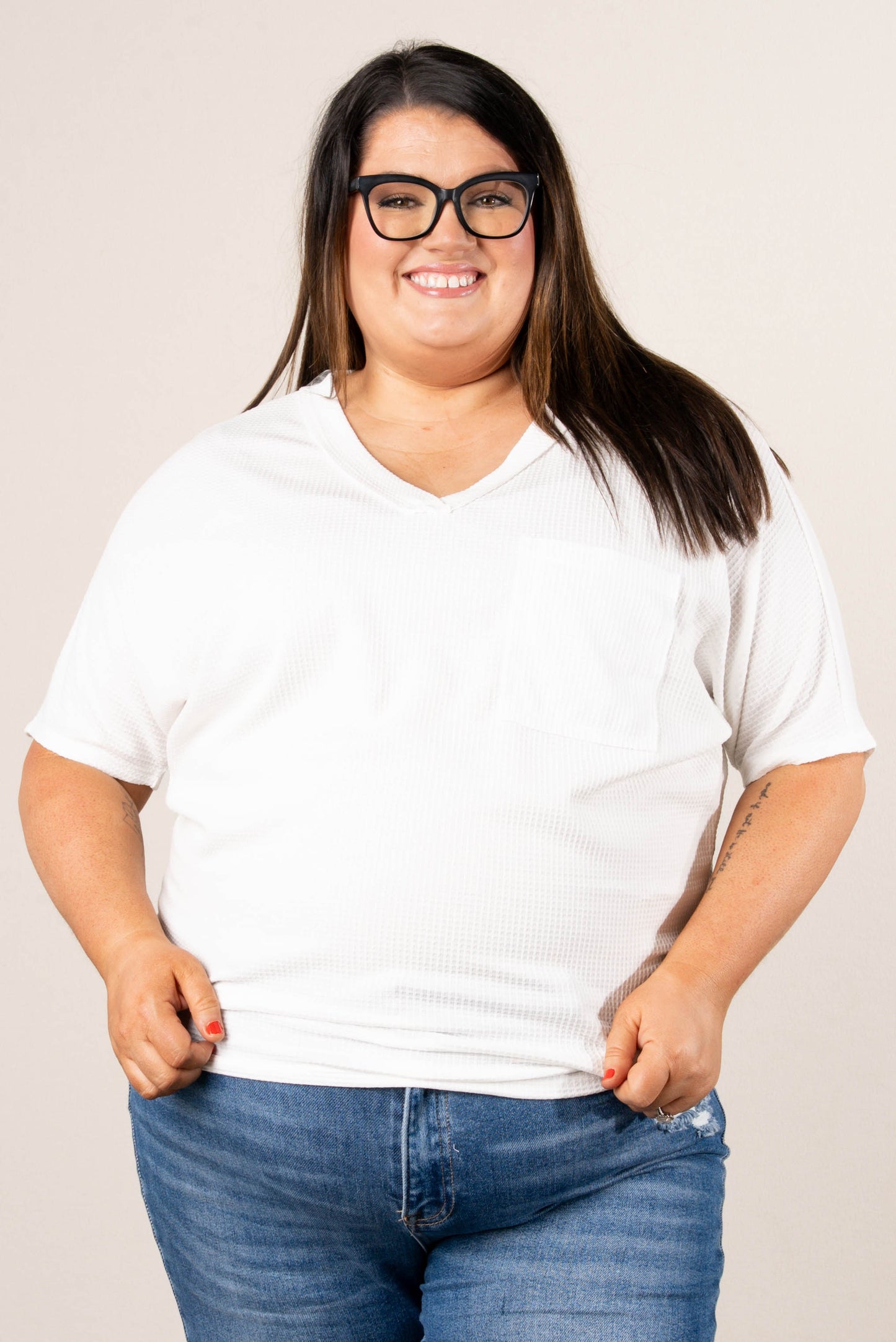 Waffle Knit Dolman Pocket Top