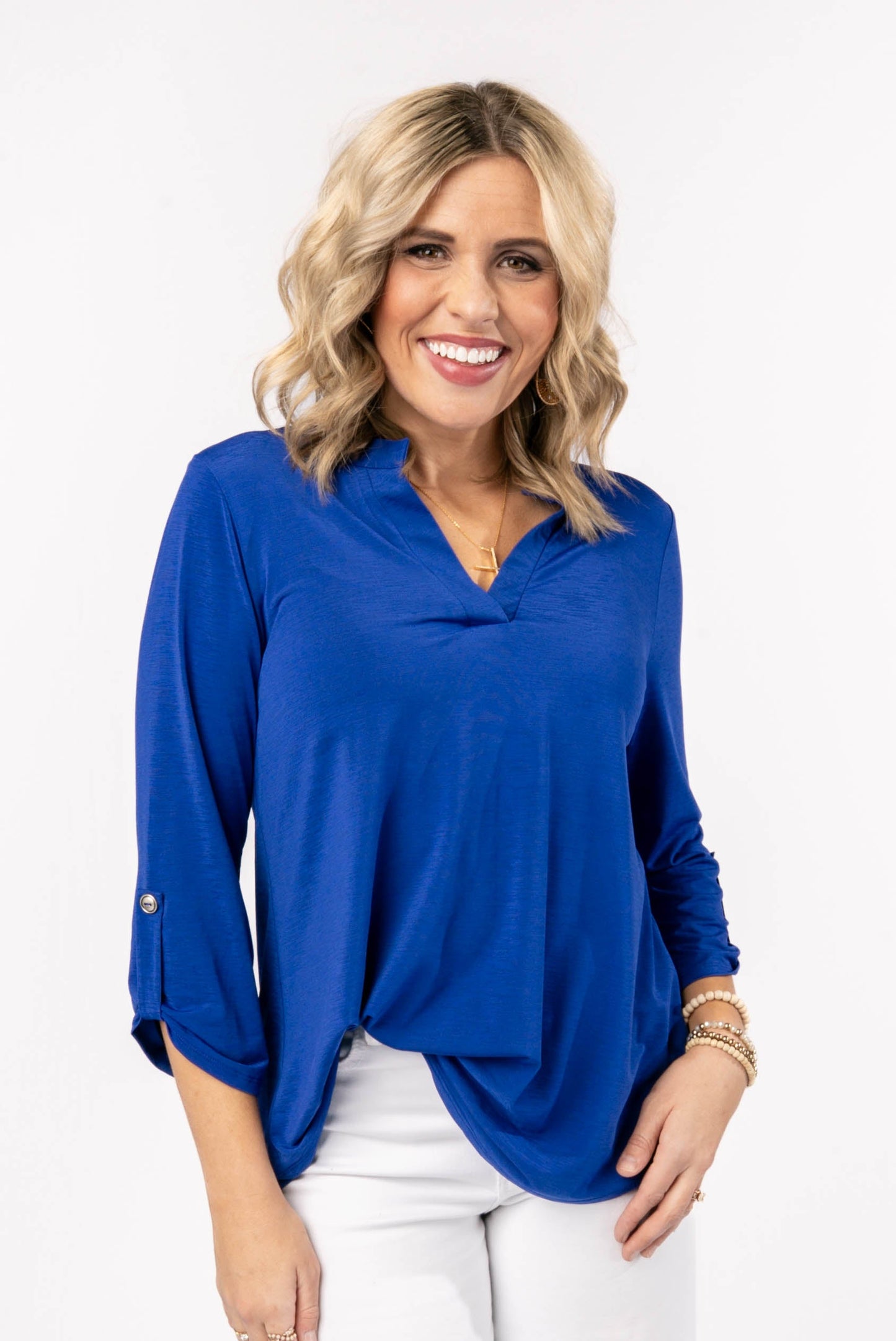 Liz Solid Tab Sleeve Top