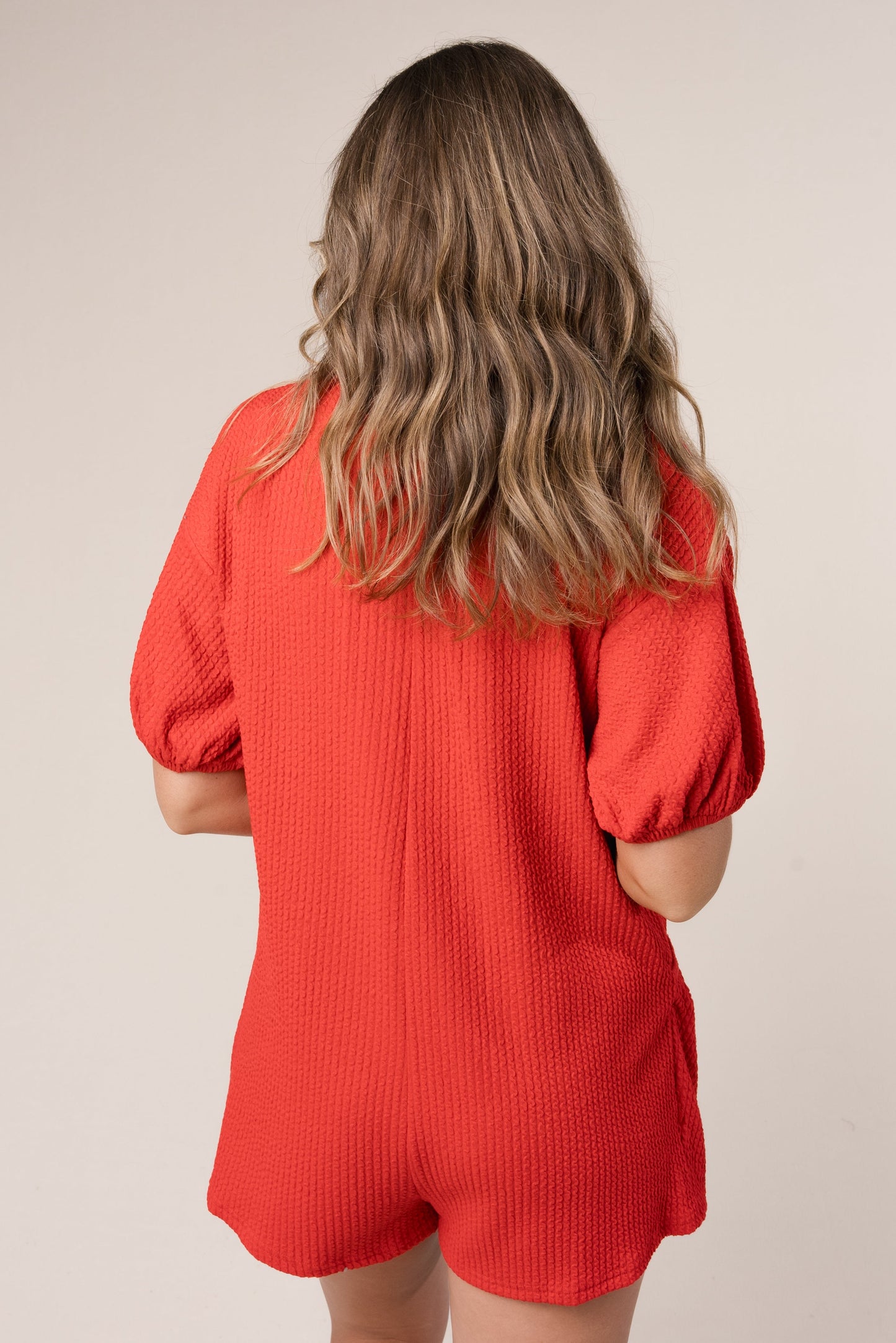 Textured Hook + Eye Closure Romper *Final Sale*
