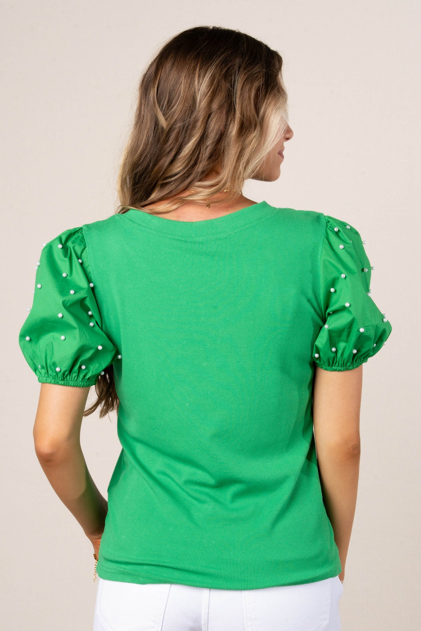 Georgia Mae Pearl Embellished Sleeve Top
