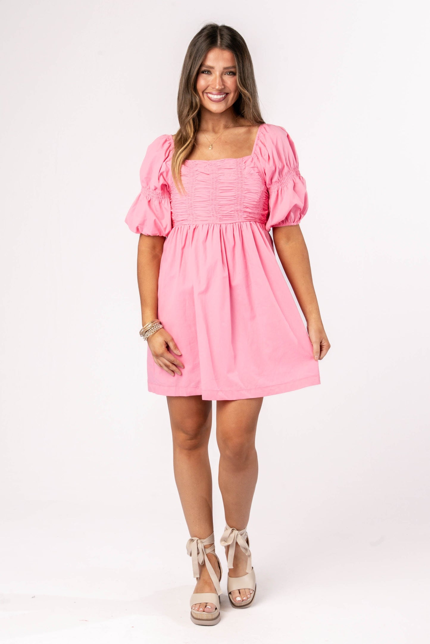 Smocked Square Neck Dress