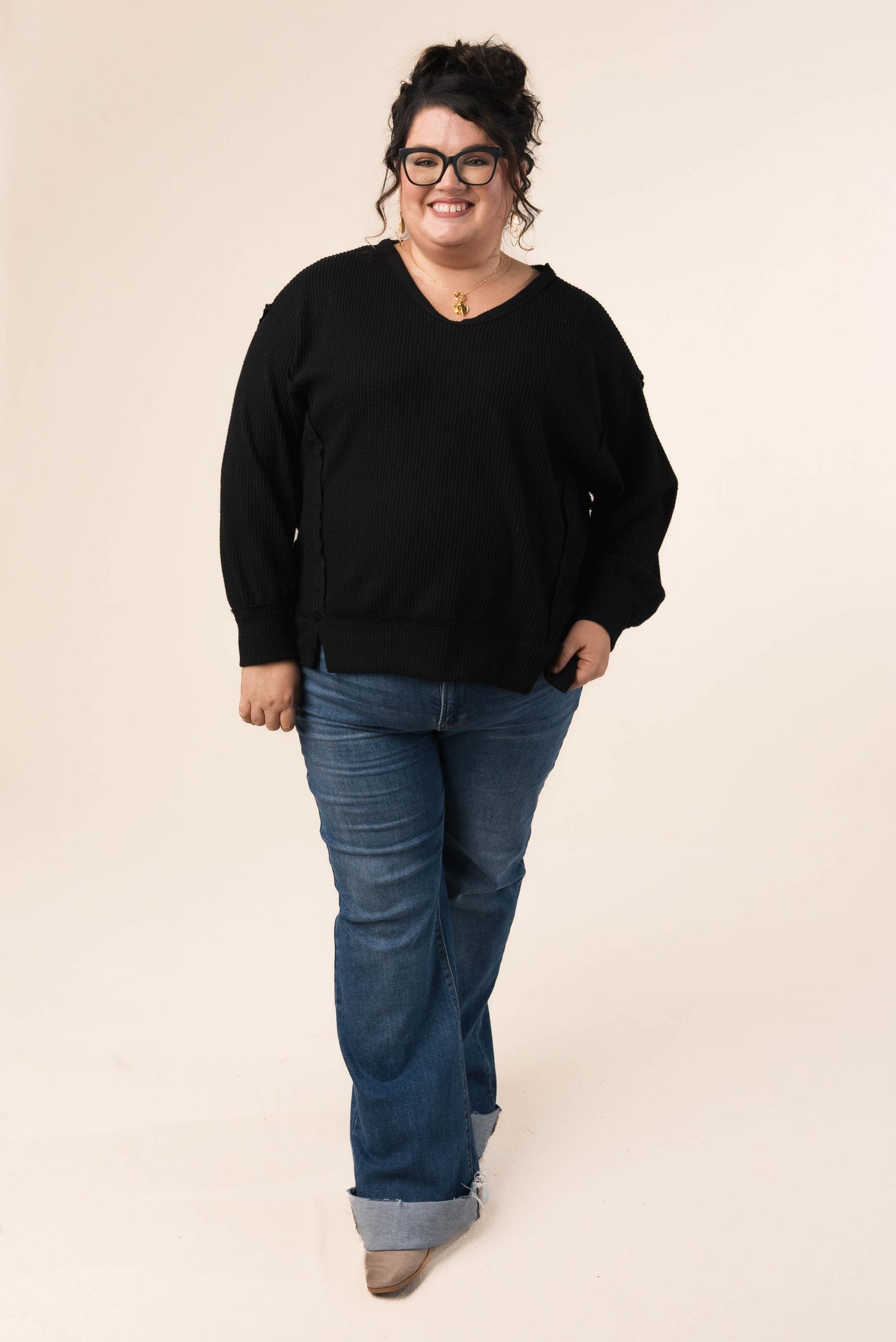 Waffle Knit Raw Seamed Top *Final Sale*