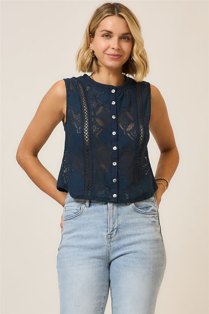 Sweet Details Lace Button Up Top