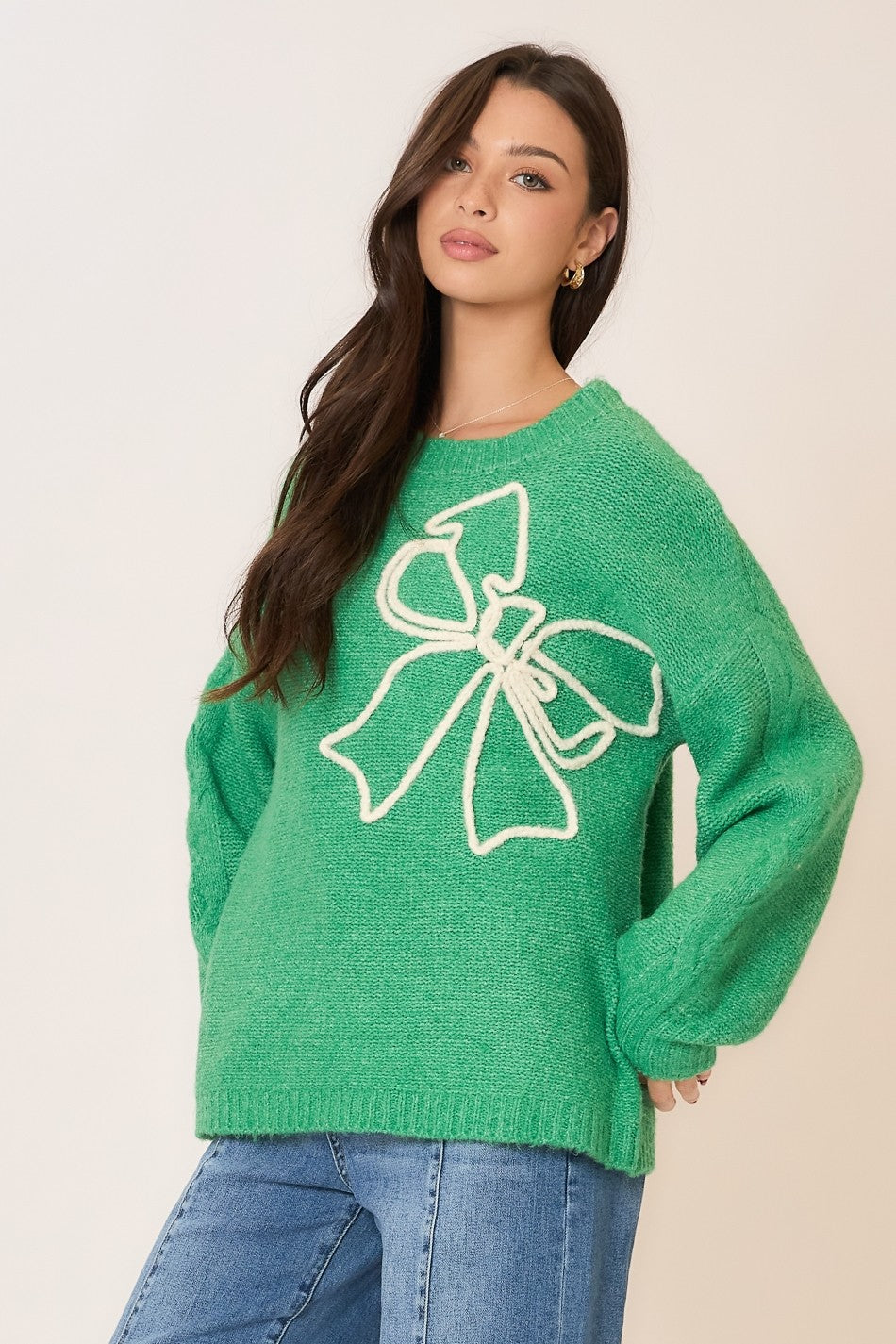 Bow Embroidered Knit Sweater