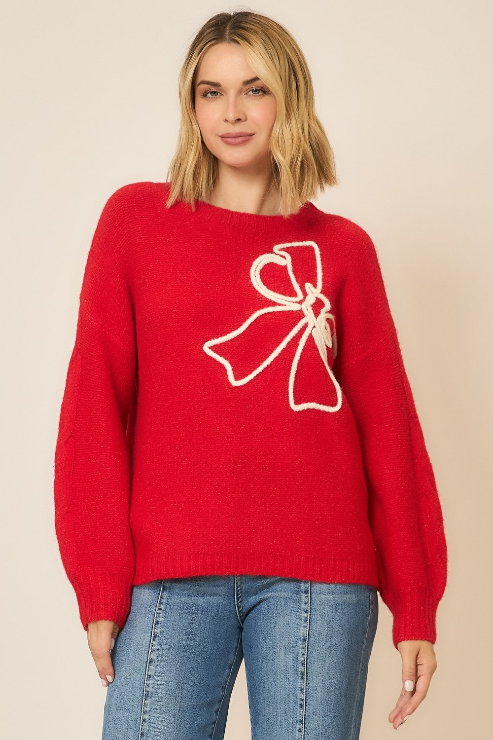 Bow Embroidered Knit Sweater