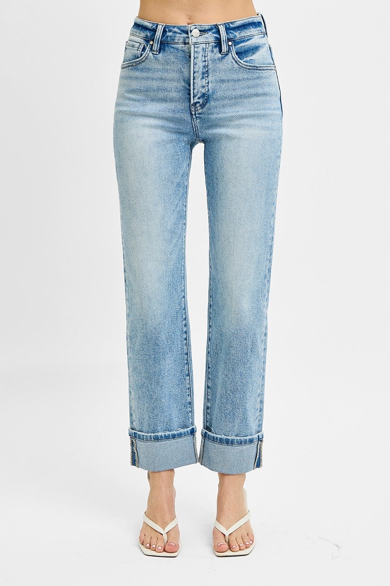 Risen Denim | Makina High Rise Tummy Control Crop Straight Leg Jeans