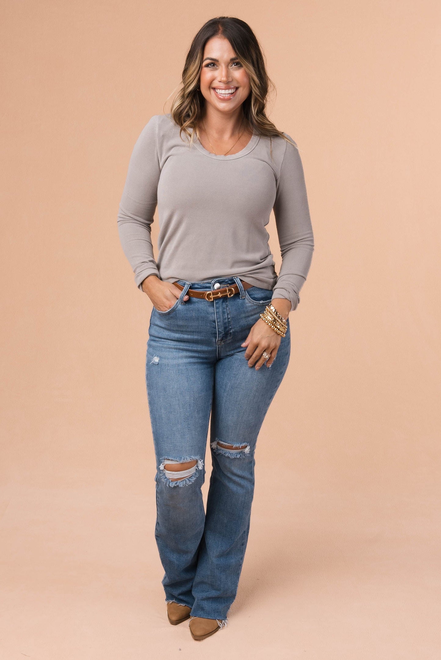 Fine Ribbed Scoop Neck Top
