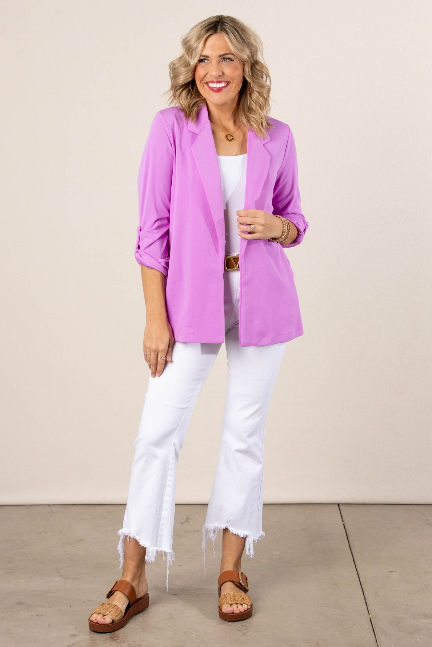 Open Front Tab Sleeve Blazer