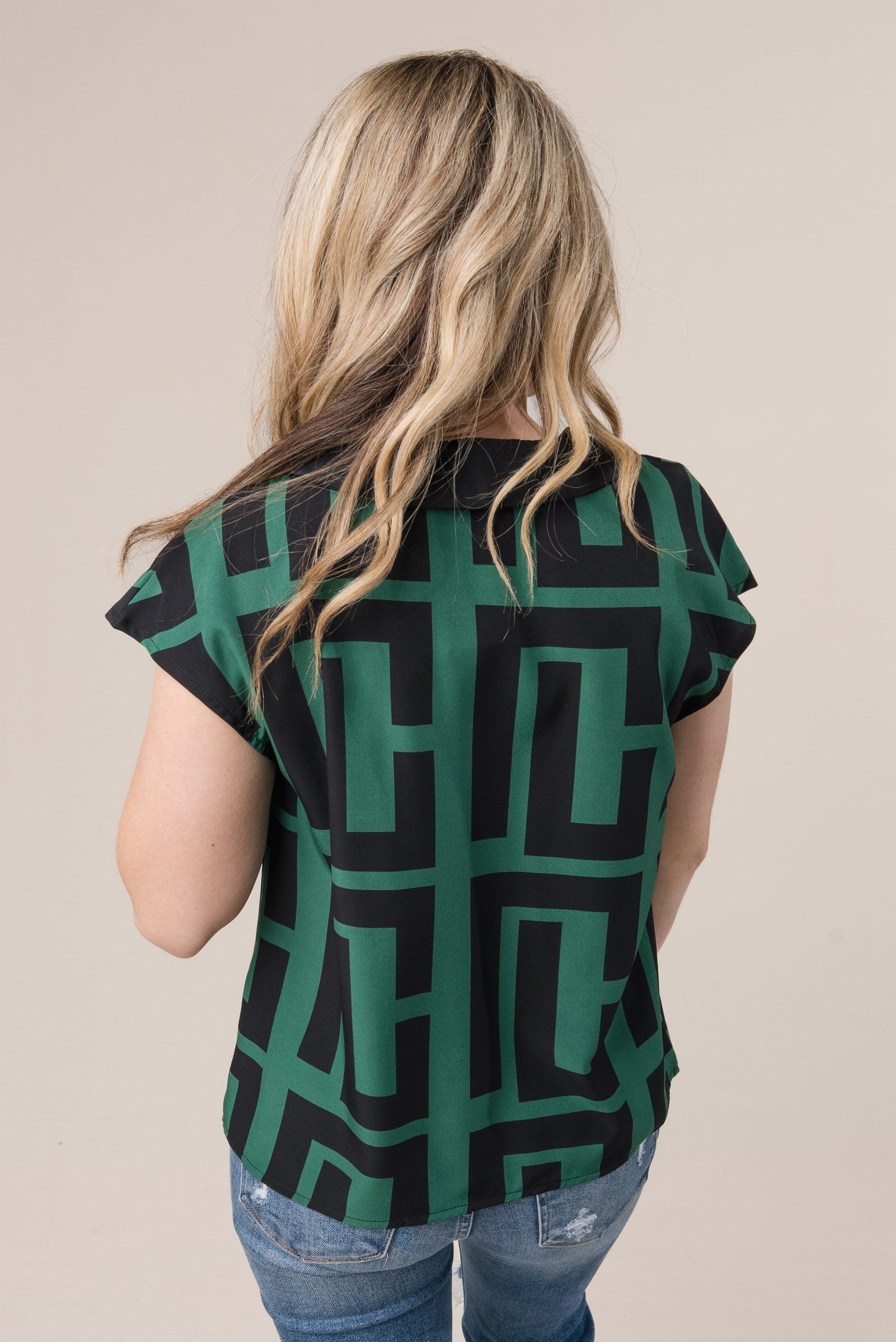 Greek Key Cap Sleeve Blouse *Final Sale*