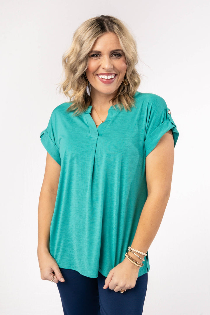 Liz Solid Short Tab Sleeve Top *Final Sale*