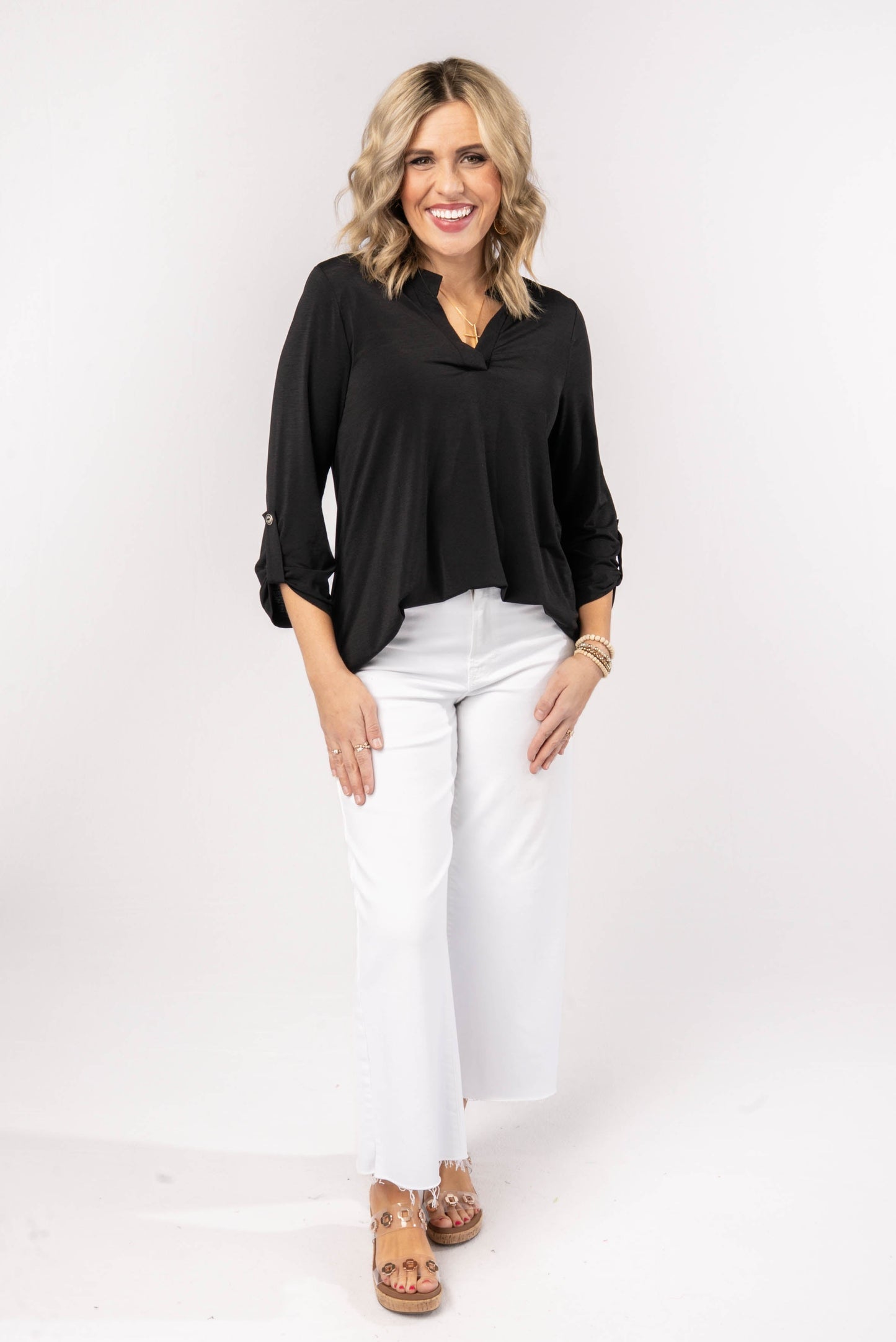Liz Solid Tab Sleeve Top