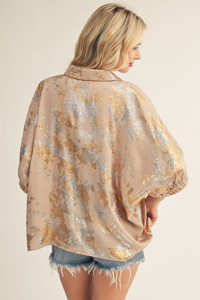 All That Shines Metallic Print Dolman Blouse
