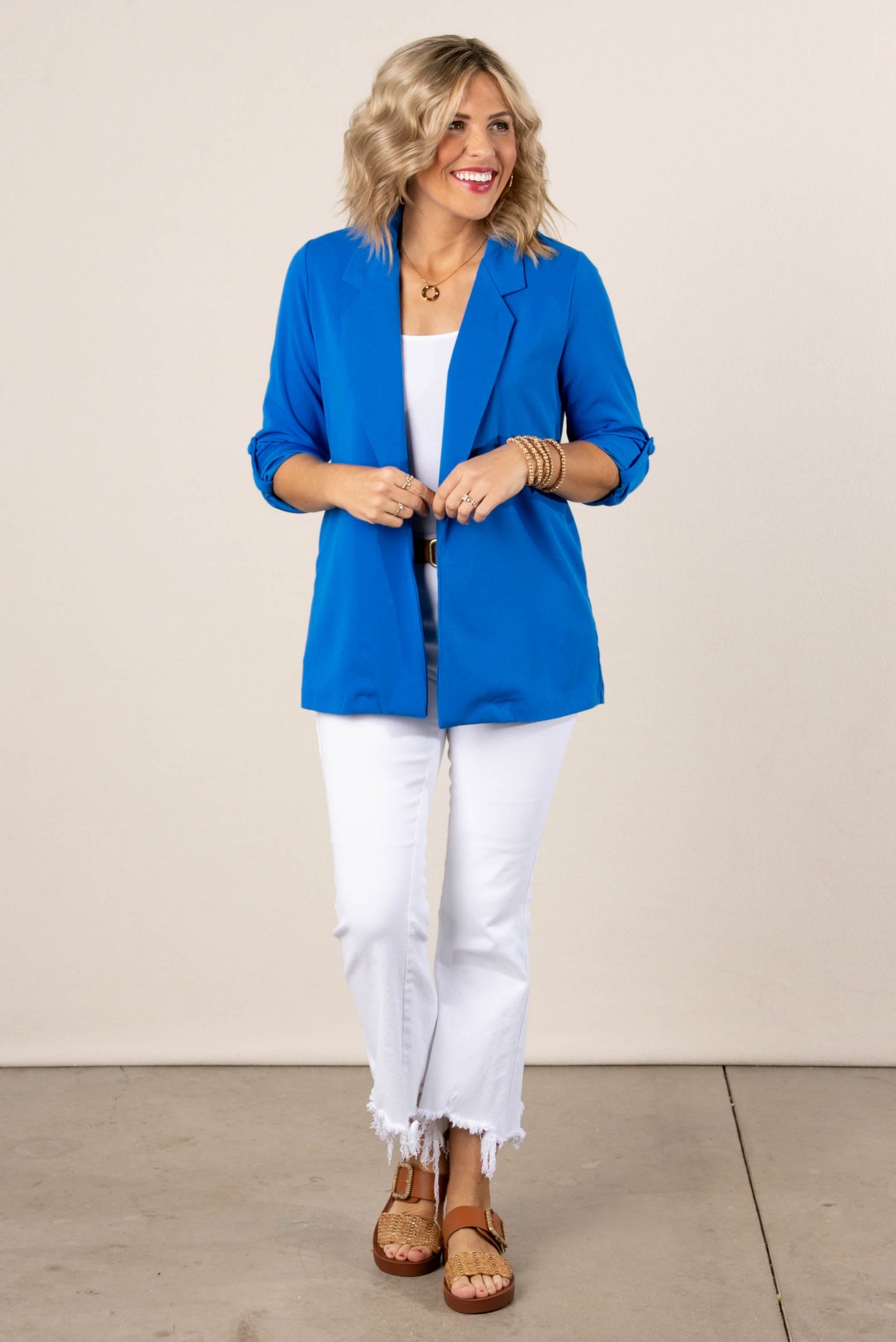 Open Front Tab Sleeve Blazer