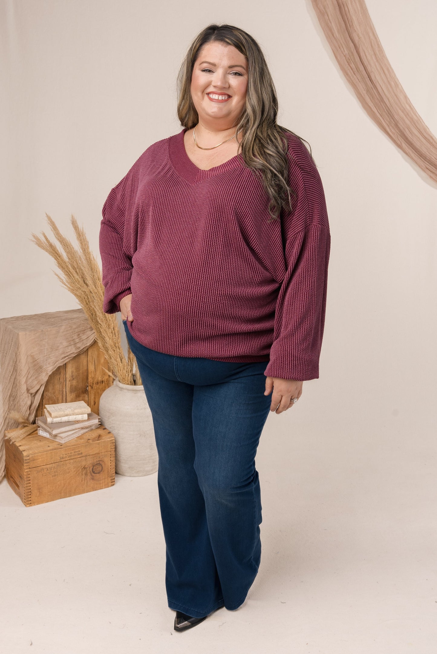 Ribbed Double V-Neck Top *Final Sale*