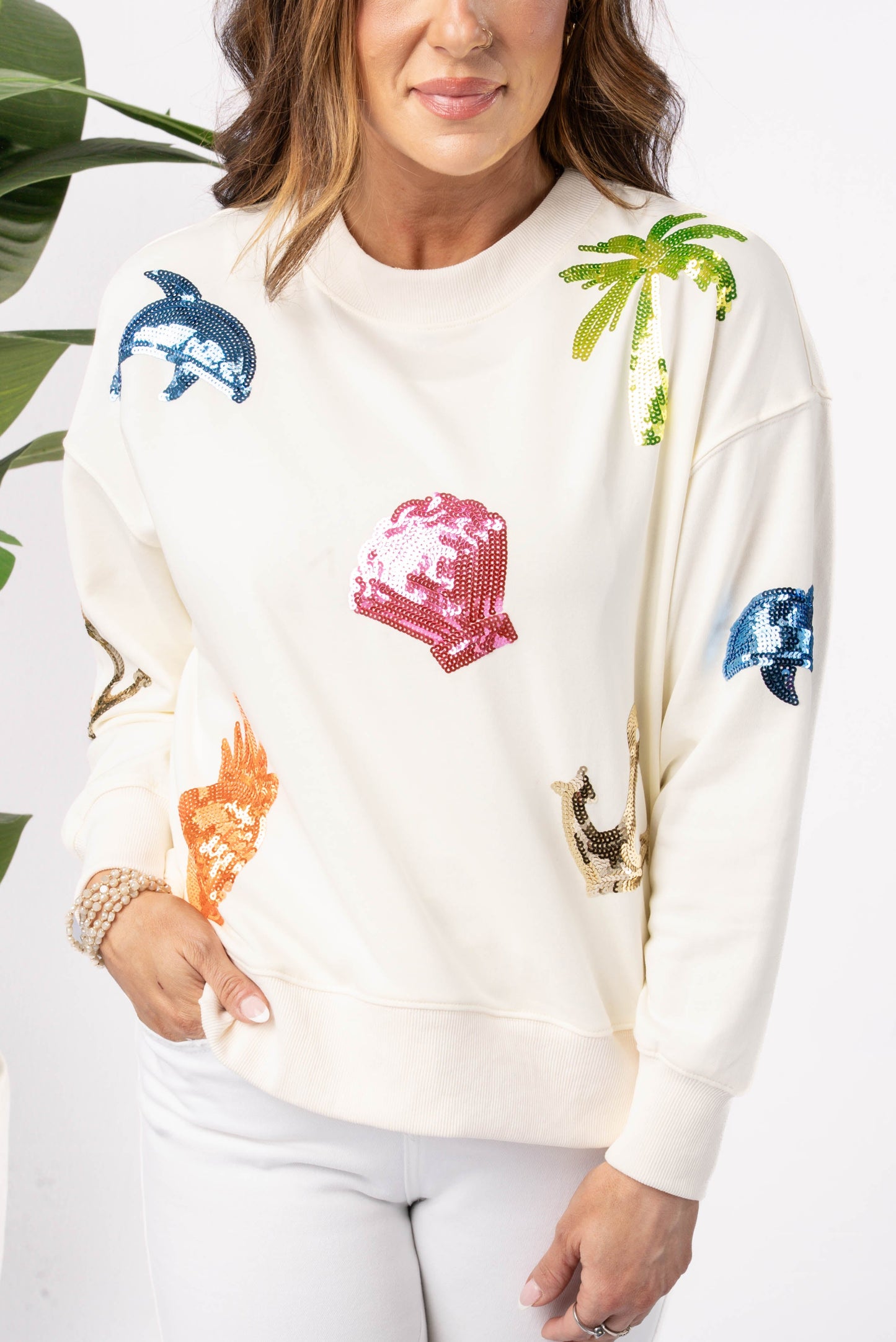 Sequined Beach Theme Pullover