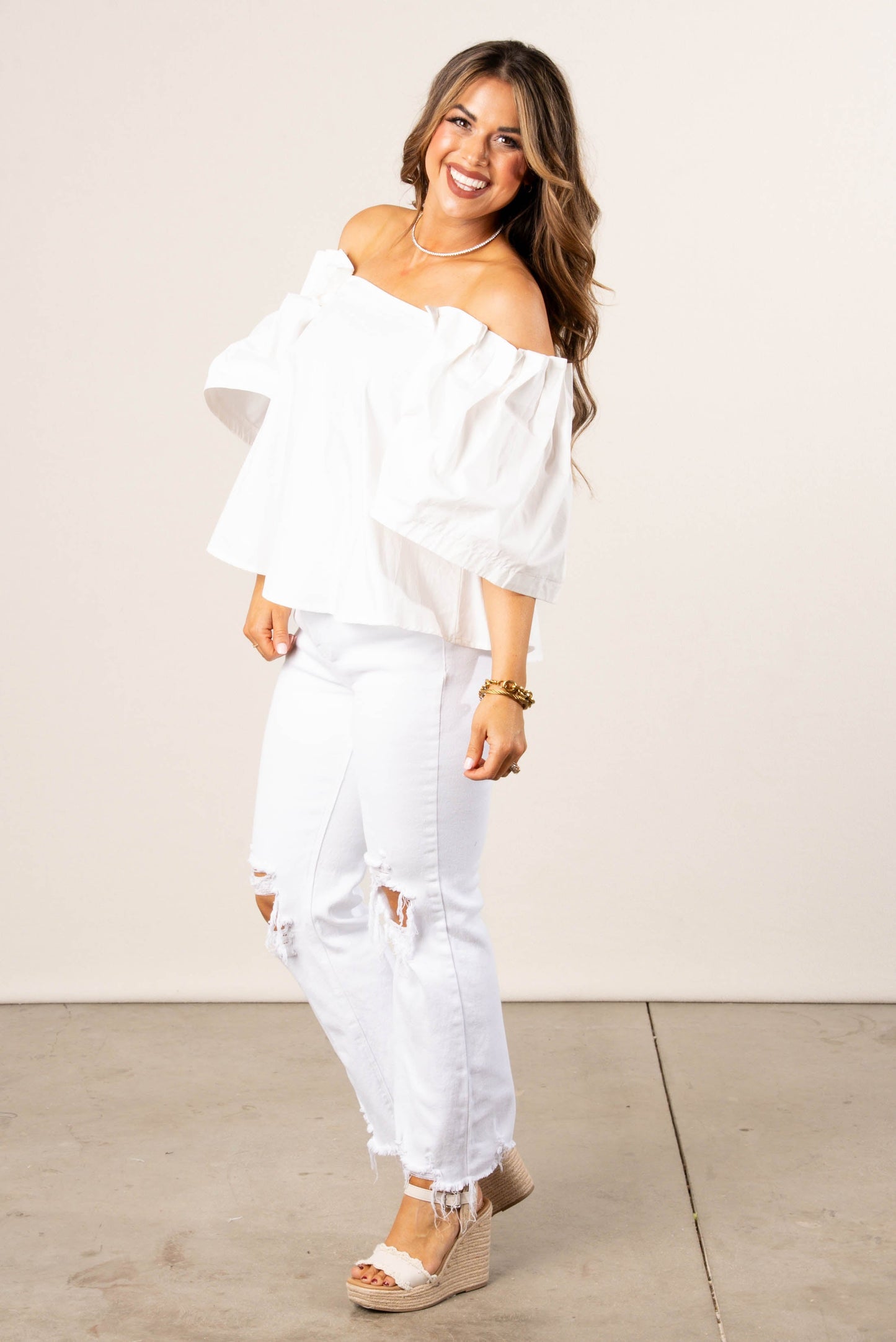 Pintuck Sleeve Square Neck Top