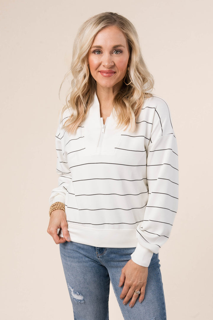 Striped Quarter Zip Scuba Pullover