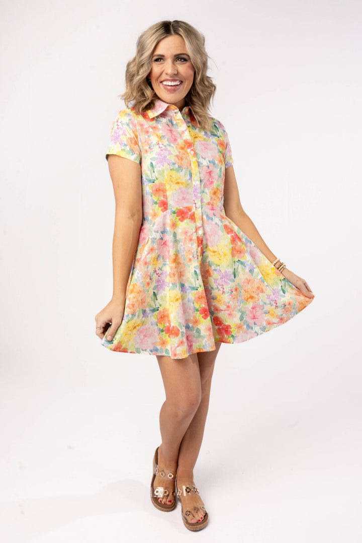 Floral Watercolor Shirt Dress