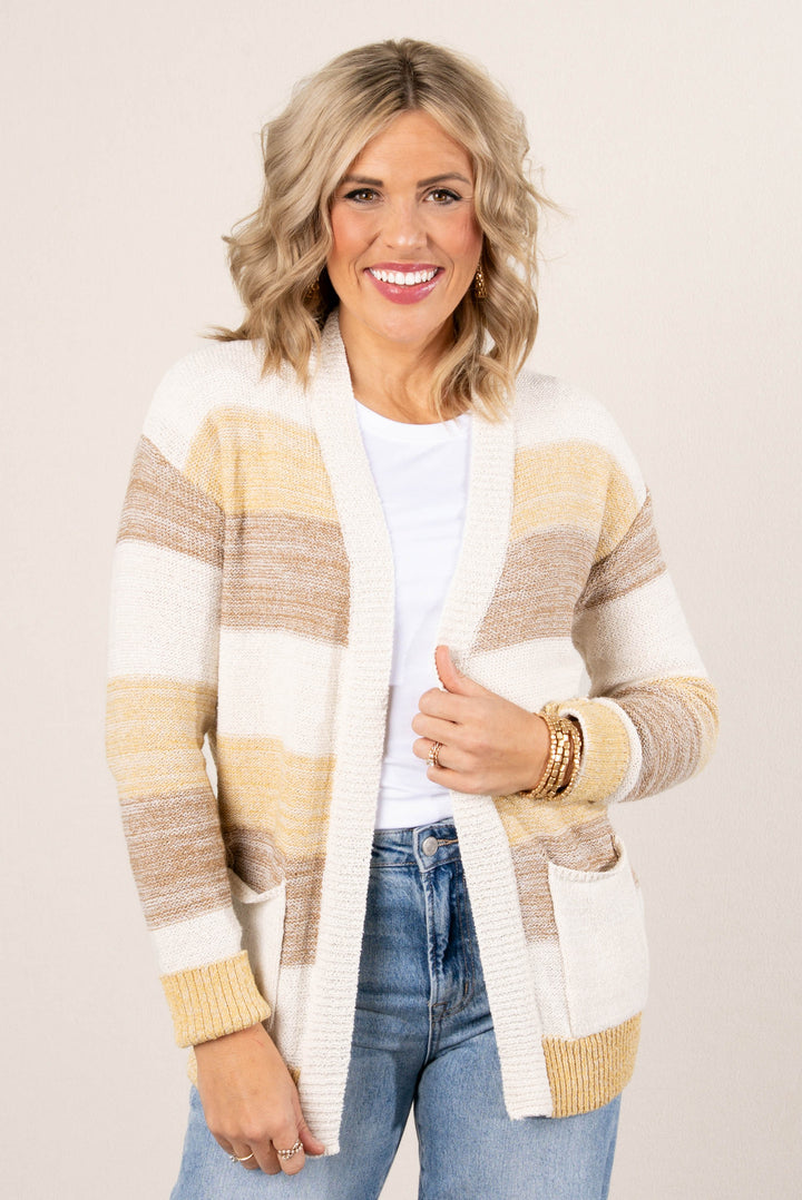 Striped Knit Open Front Cardigan