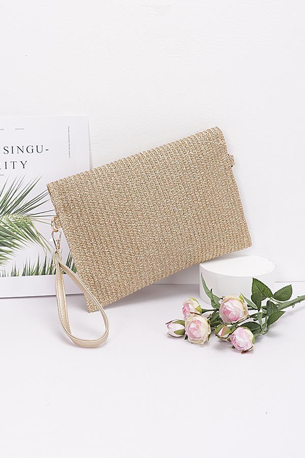 Cabana Metallic Raffia Clutch Bag