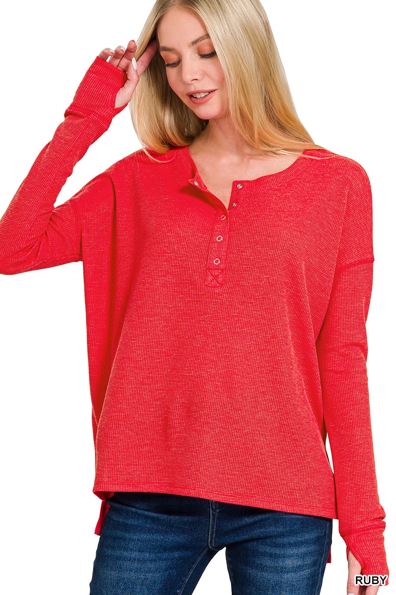 Waffle Knit Thumbhole Henley Top