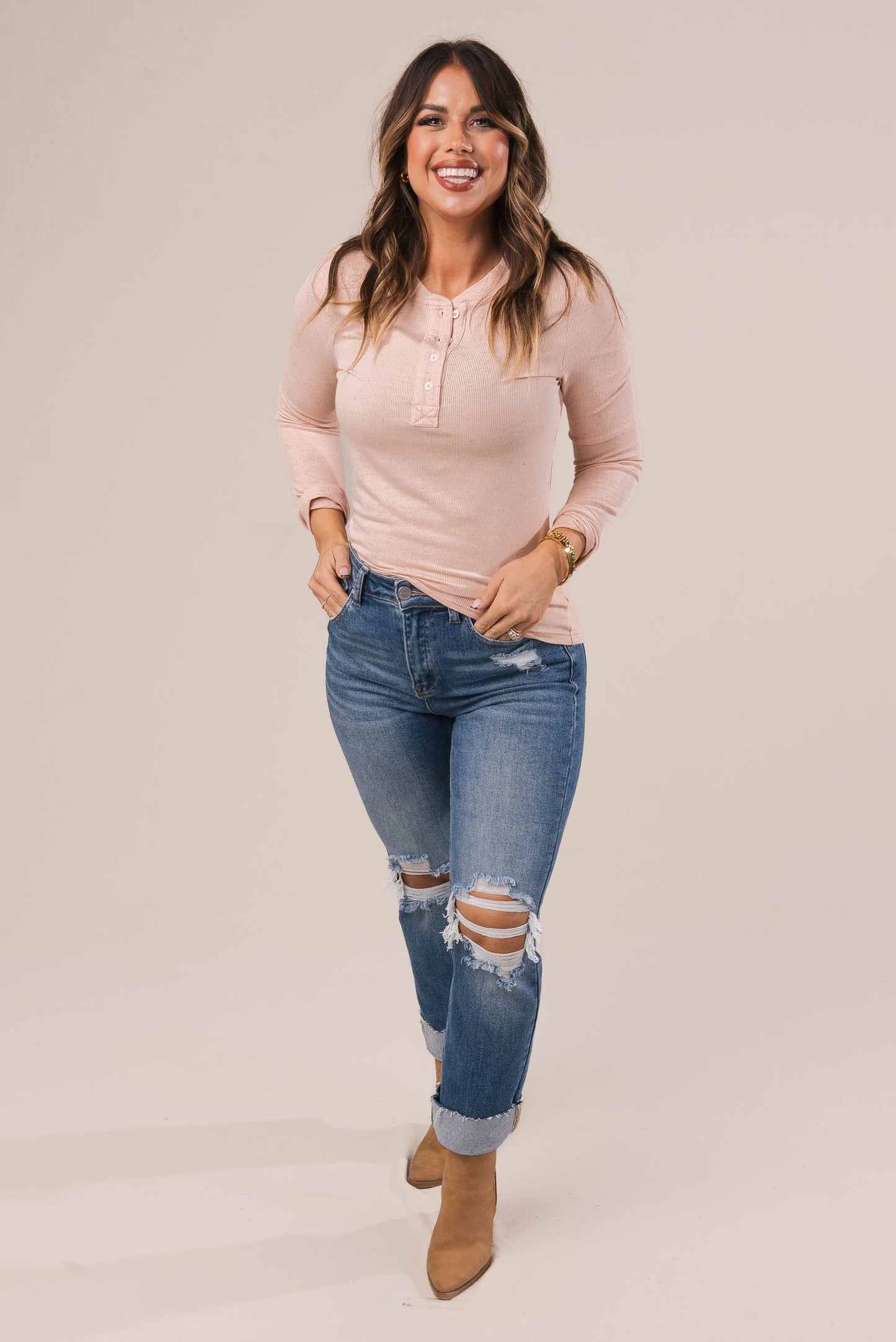 Speckled Ribbed Henley Top