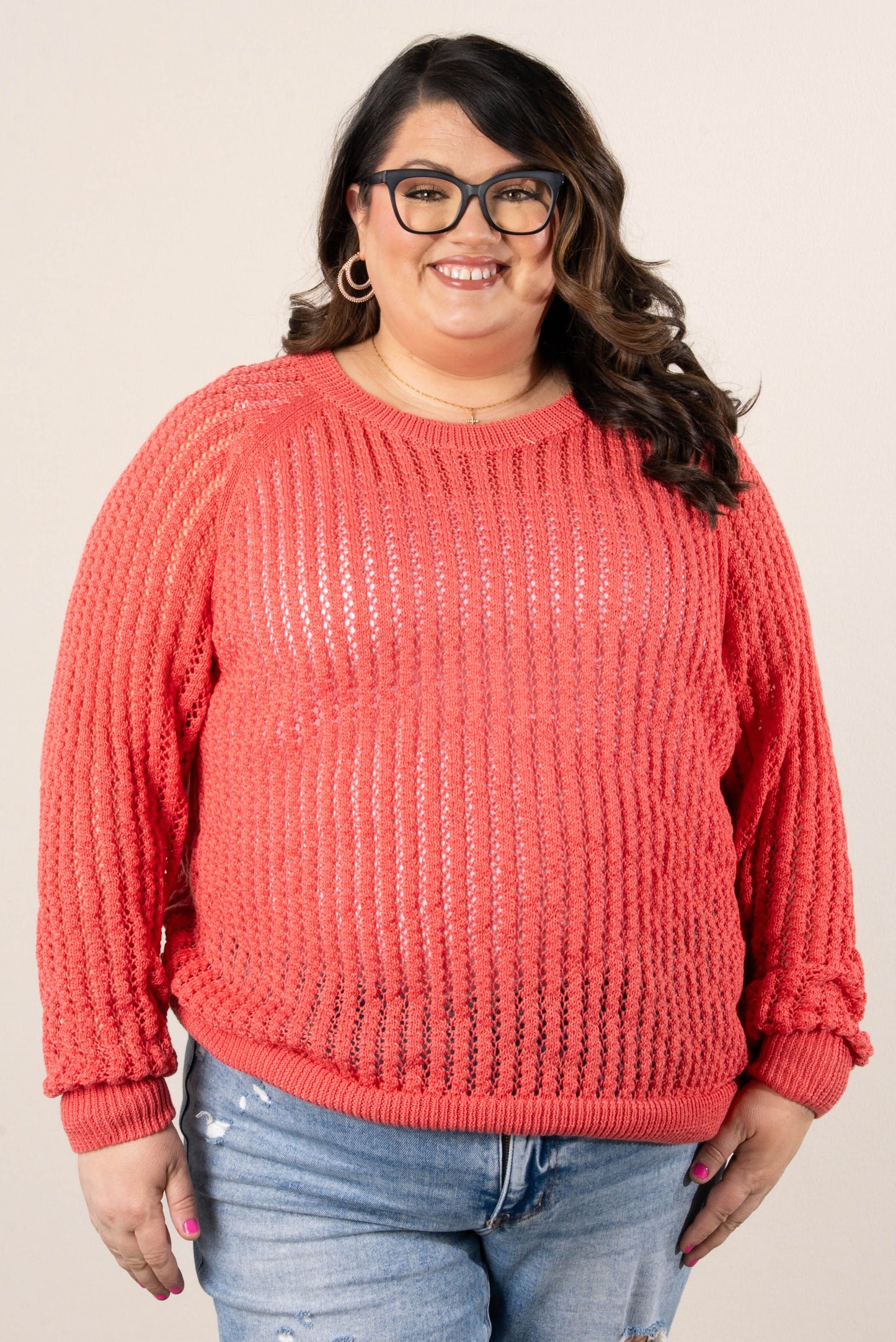 Open Knit Raglan Sweater