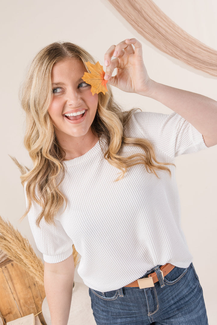 Ribbed Puff Sleeve Top