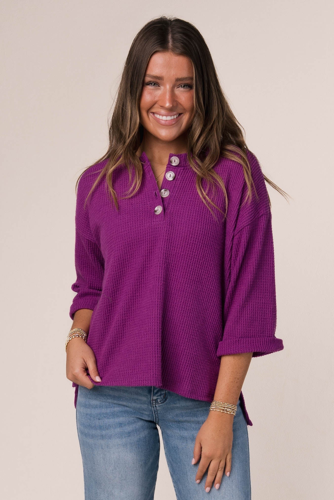 Waffle Knit Henley Top *Final Sale*