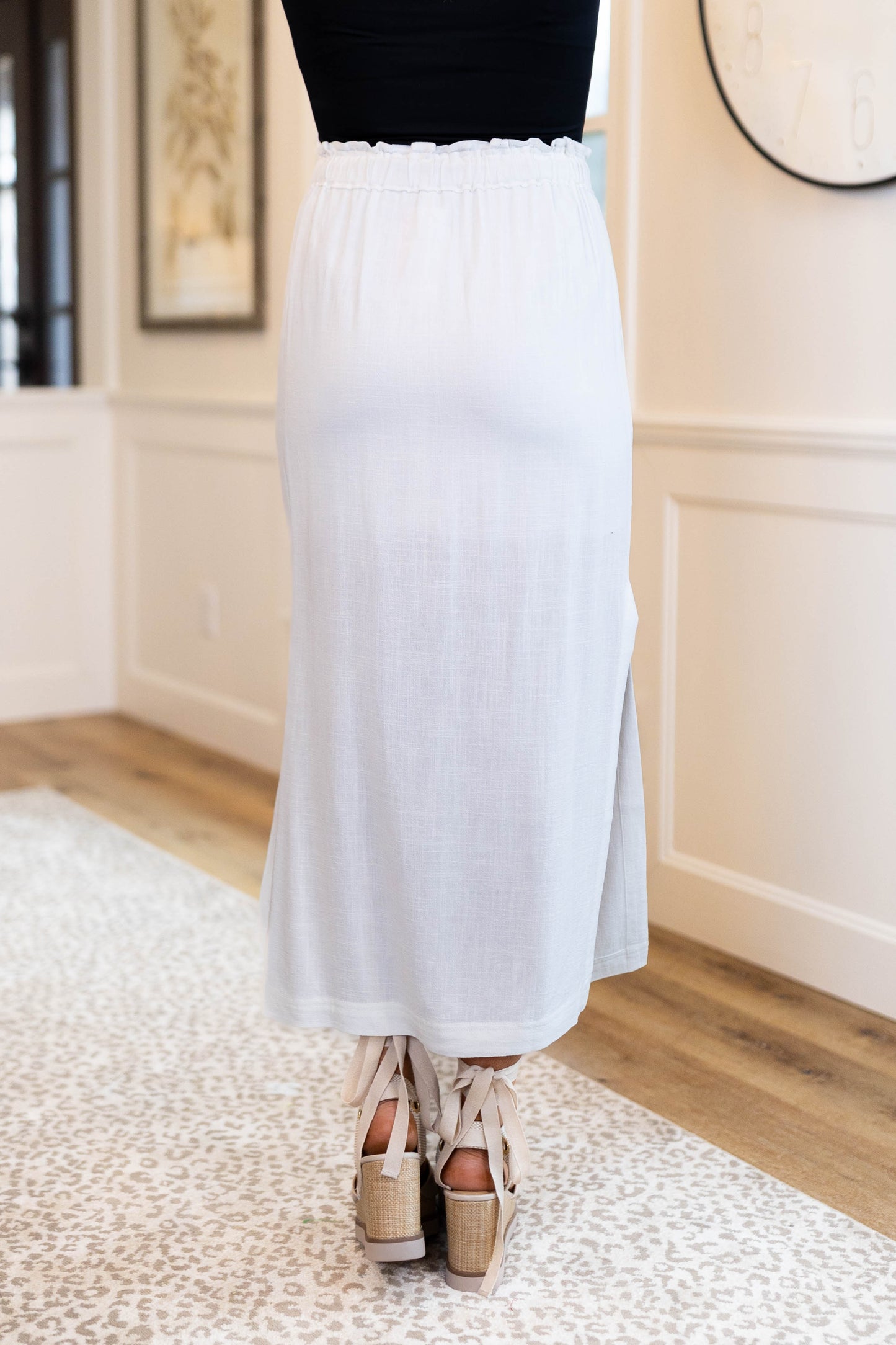 Linen Drawstring Midi Skirt