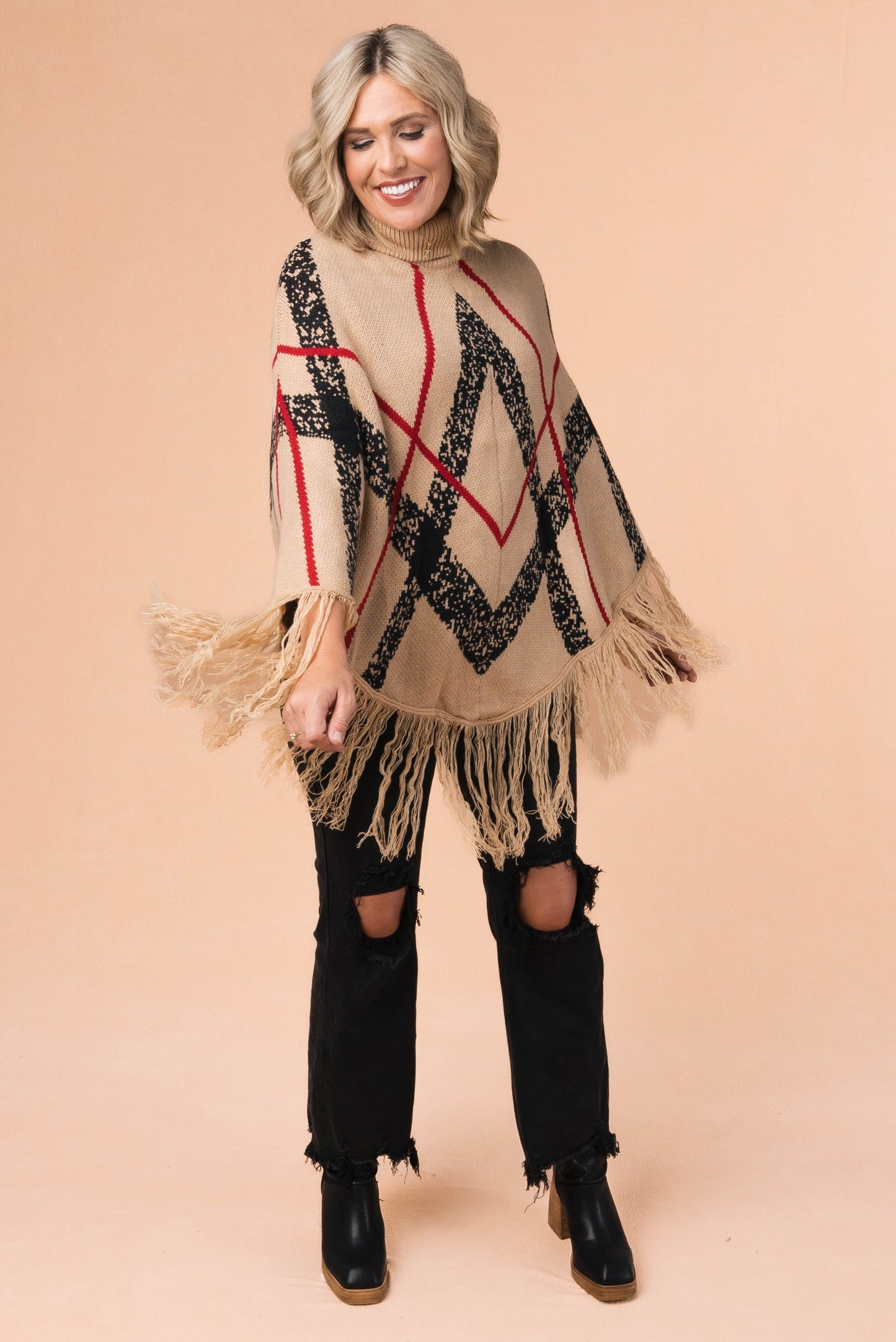 Plaid Turtleneck Sweater Poncho *Final Sale*