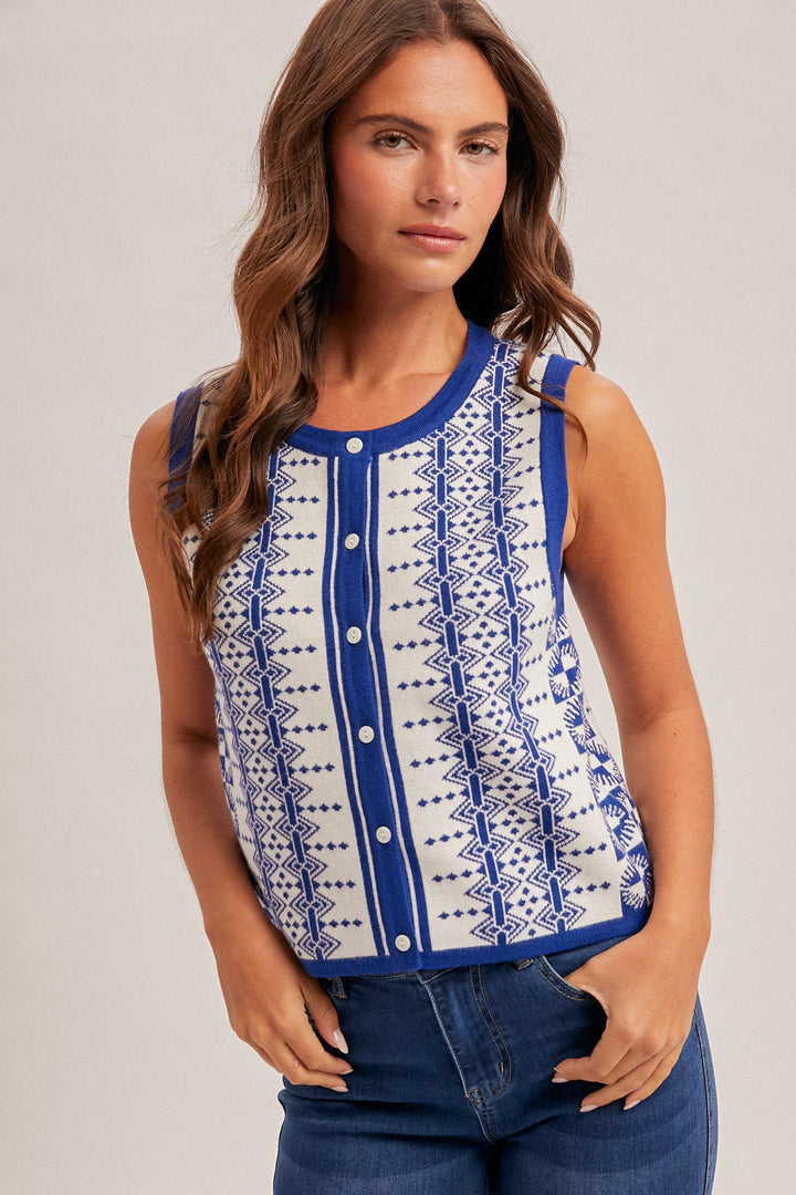 Kindred Spirits Printed Sleeveless Sweater