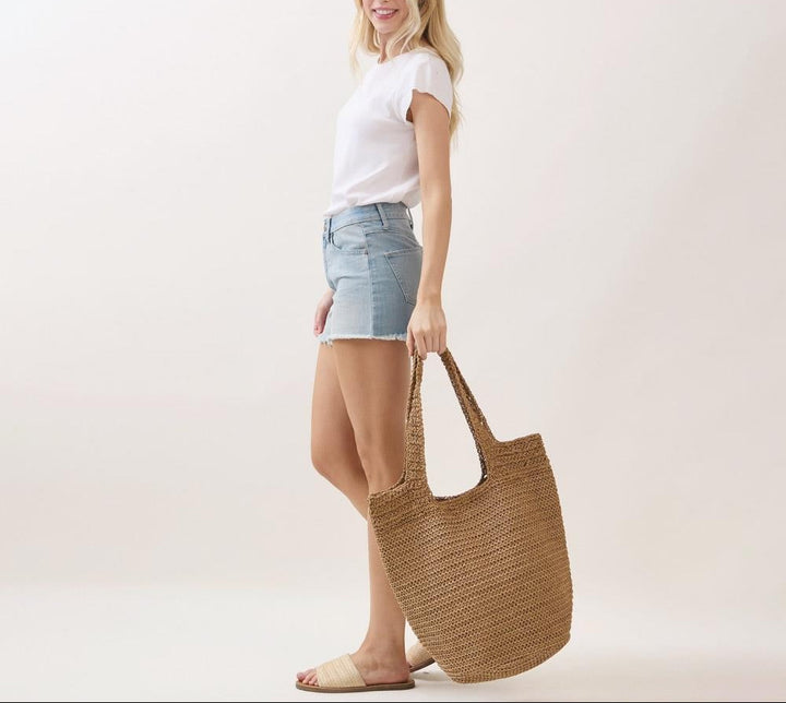 Capri Market Raffia Round Bottom Tote Bag
