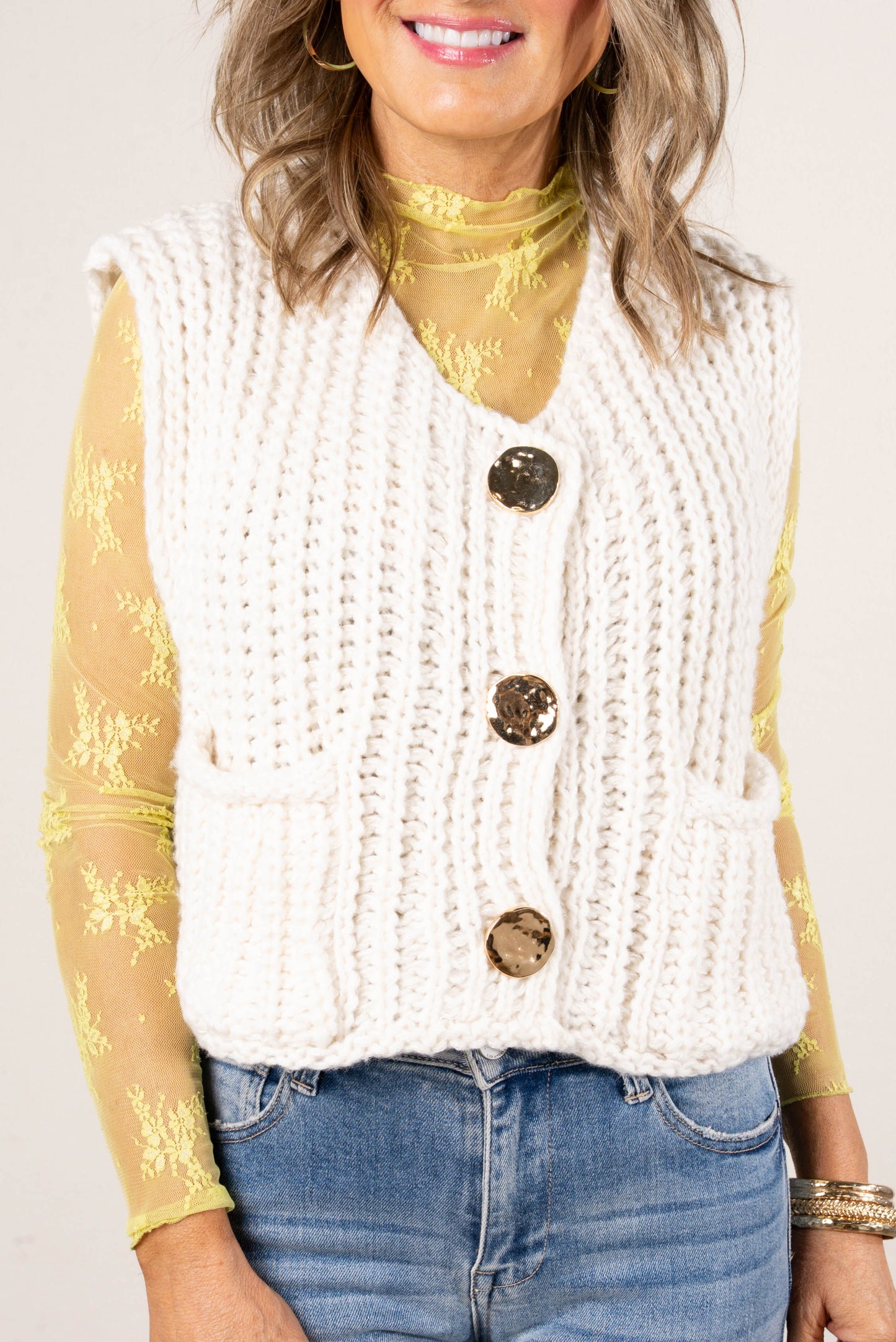 Georgia Mae Chunky Knit Sweater Vest - Ivory