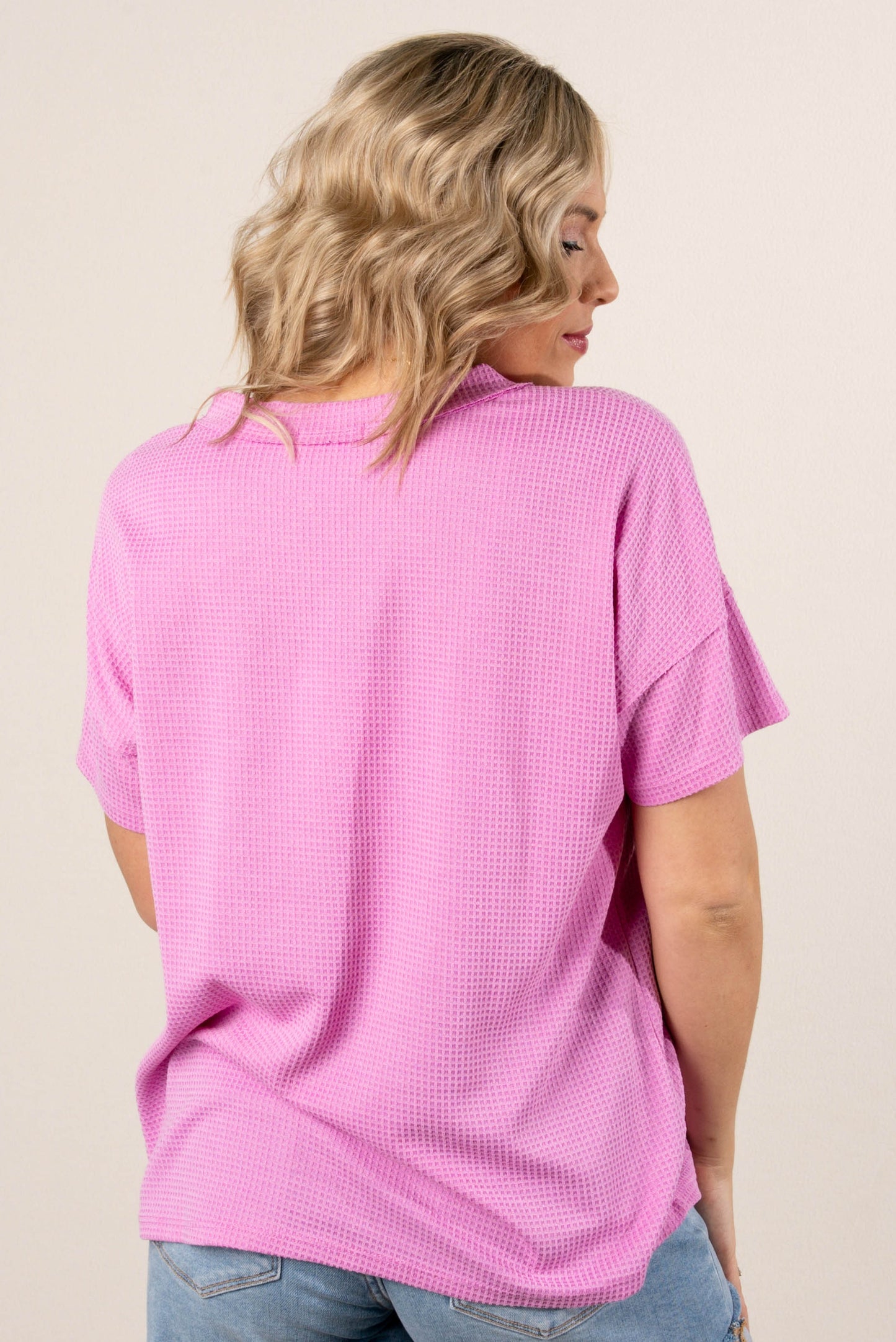 Waffle Knit Button Neck Top