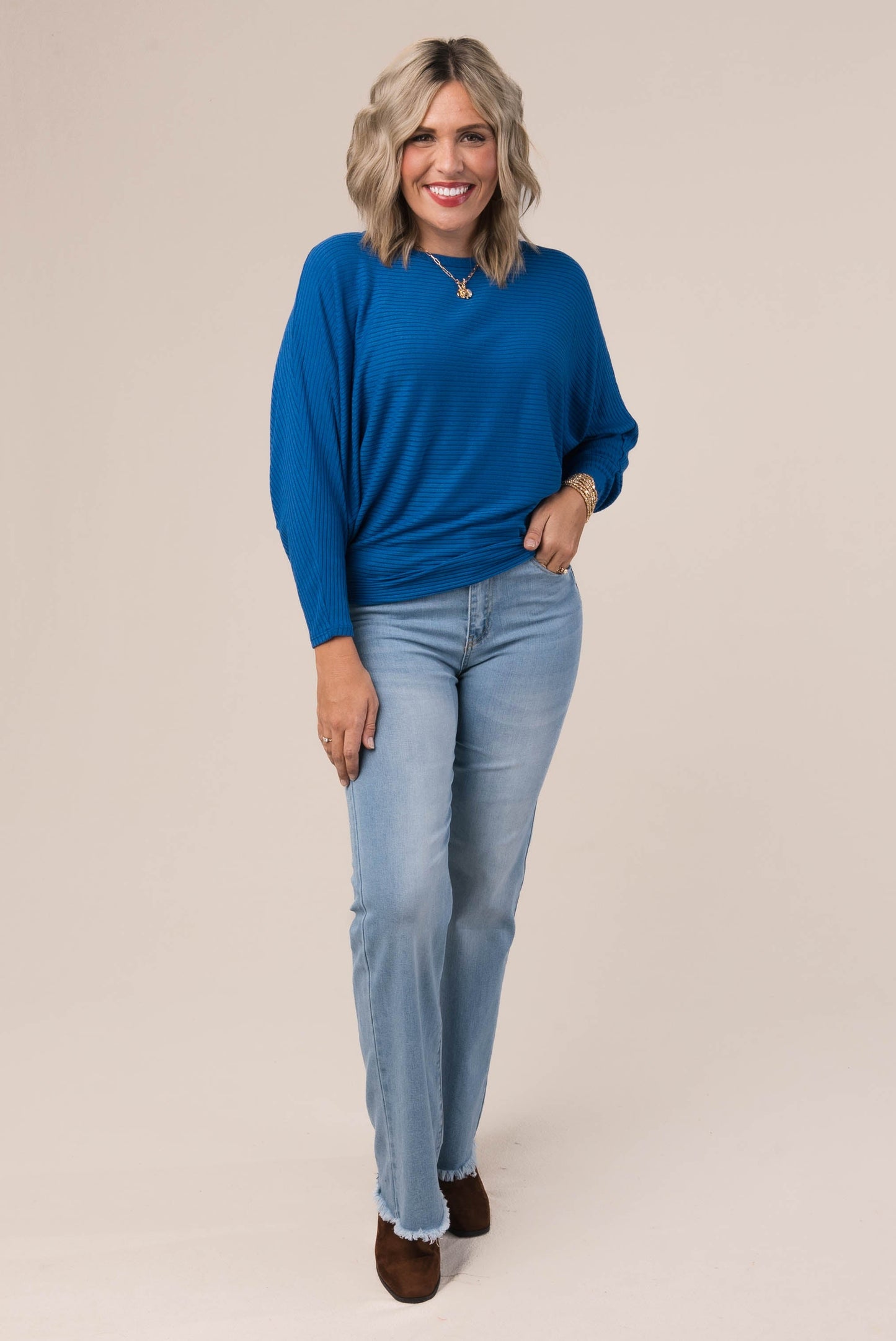 Brushed Ribbed Batwing Top