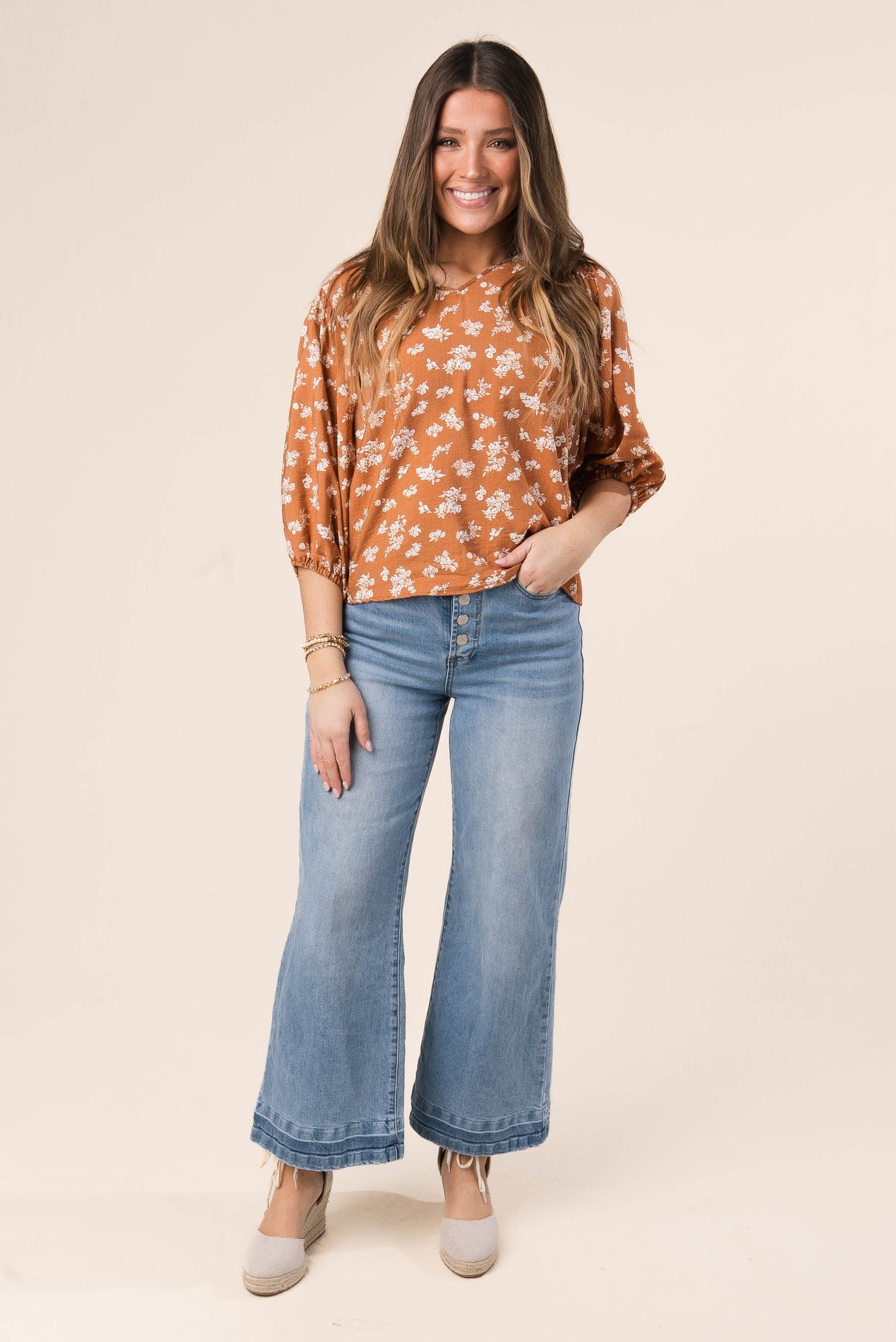 Floral Draped Sleeve Top