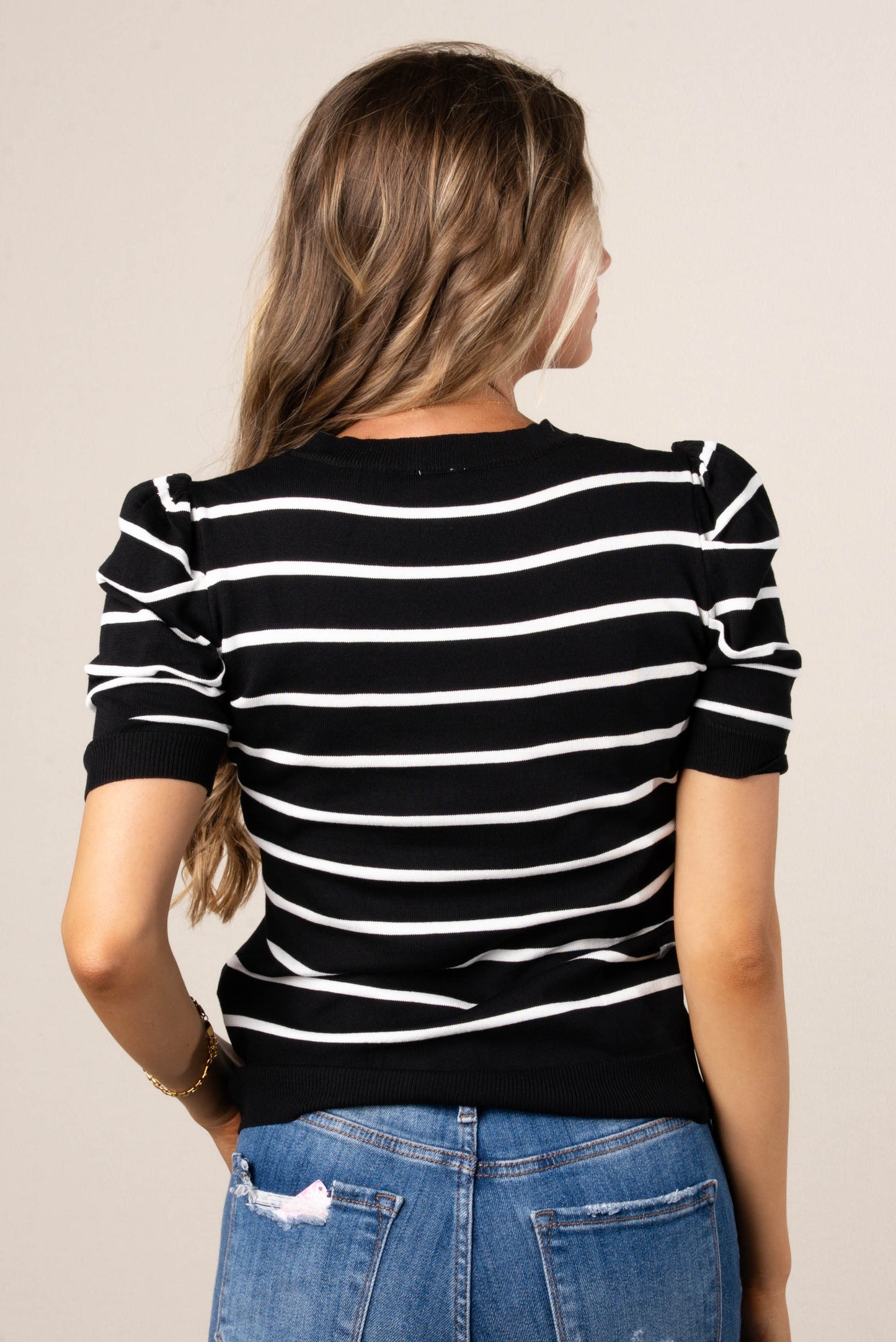 Georgia Mae Striped Puff Sleeve Sweater