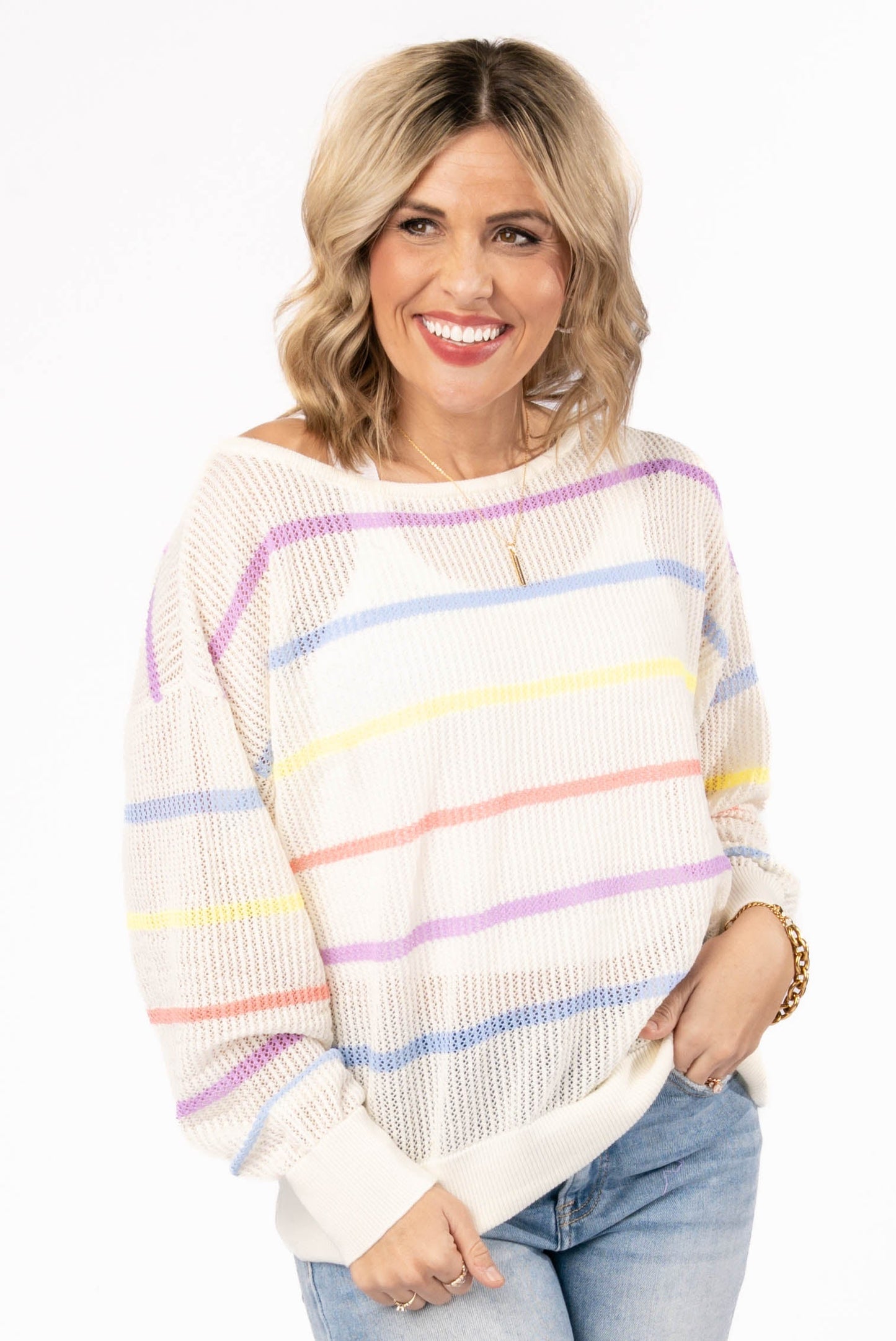 Oversized Striped Open Knit Top