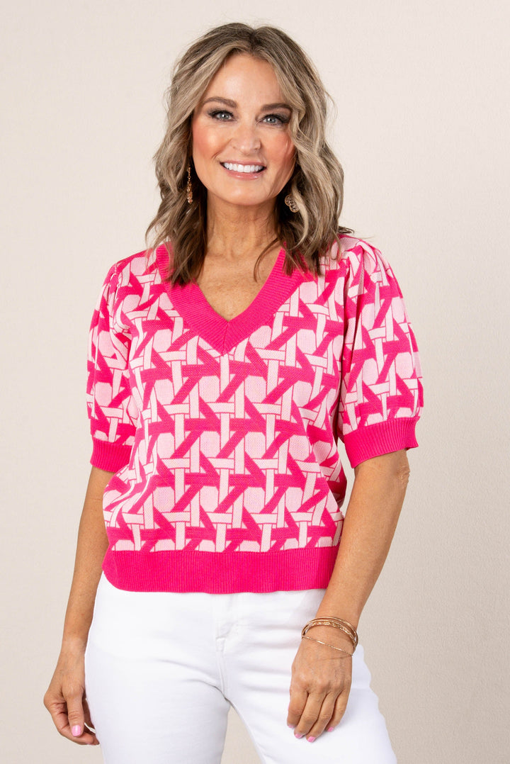 Geo Knit Puff Sleeve Sweater *Final Sale*