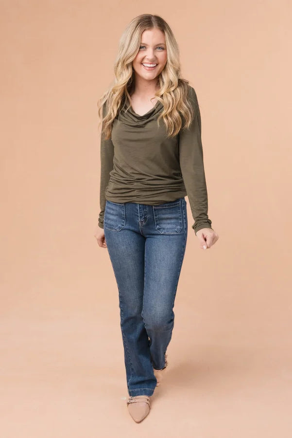 Draped Neck Ruched Side Top *Final Sale*