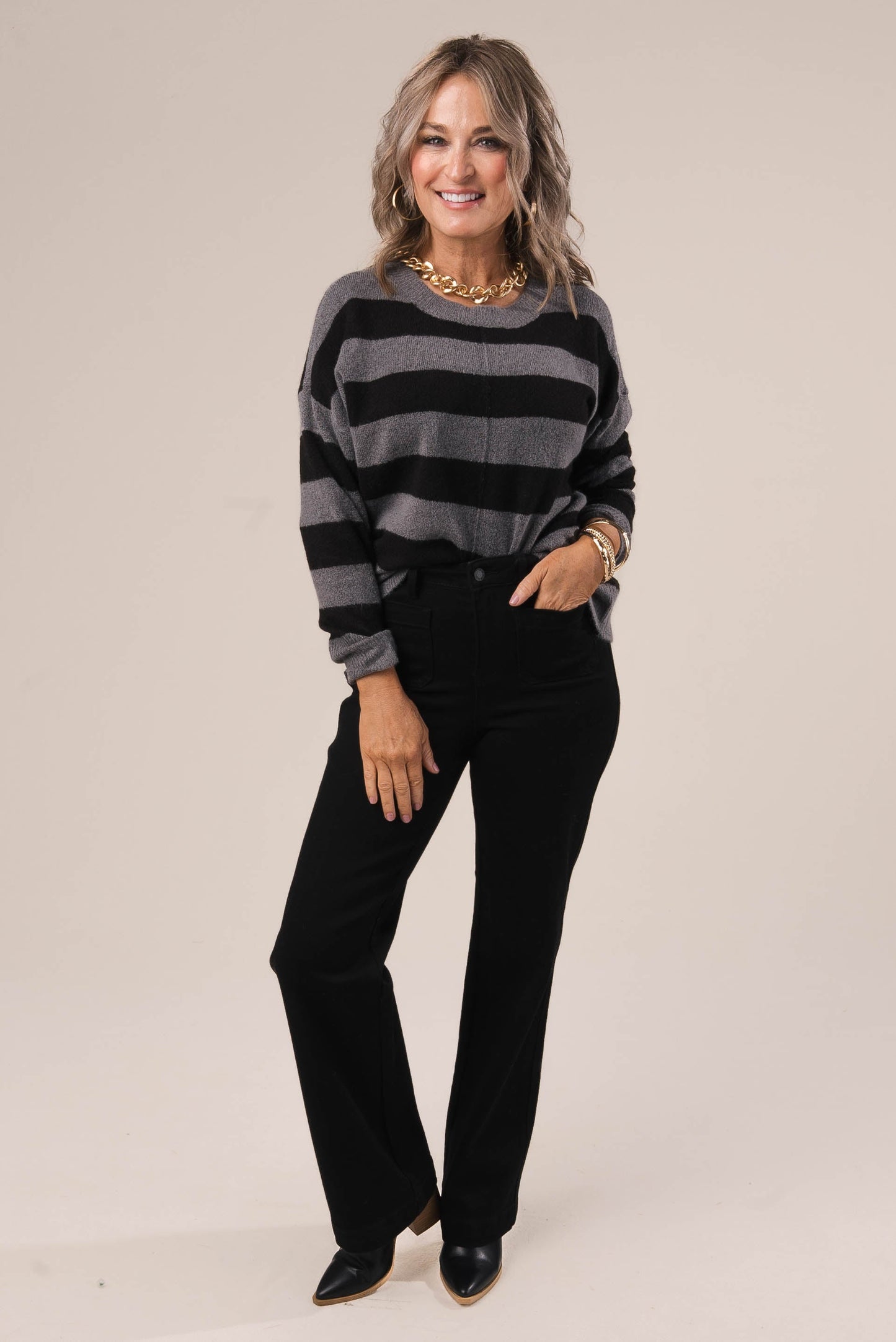 Striped Front Seam Sweater