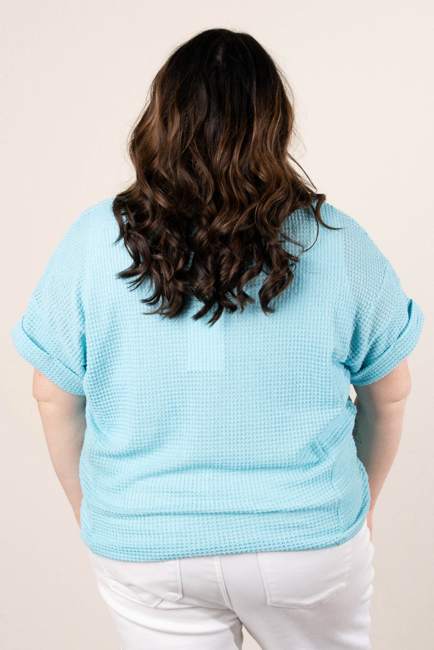 Waffle Knit Cuffed Sleeve Top